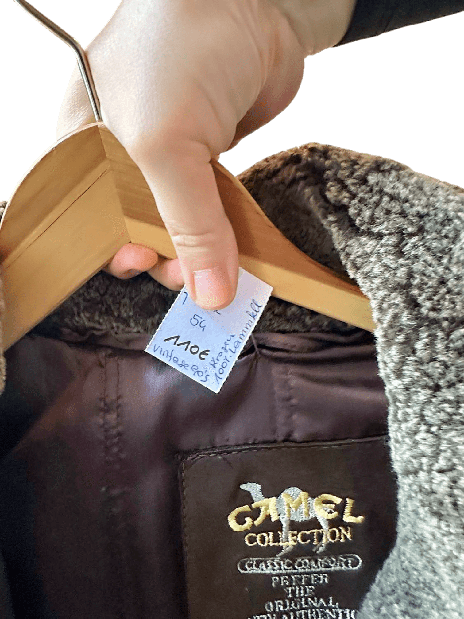 Camel Collection Brown Leather Jacket with Fur Collar - Size 54 5