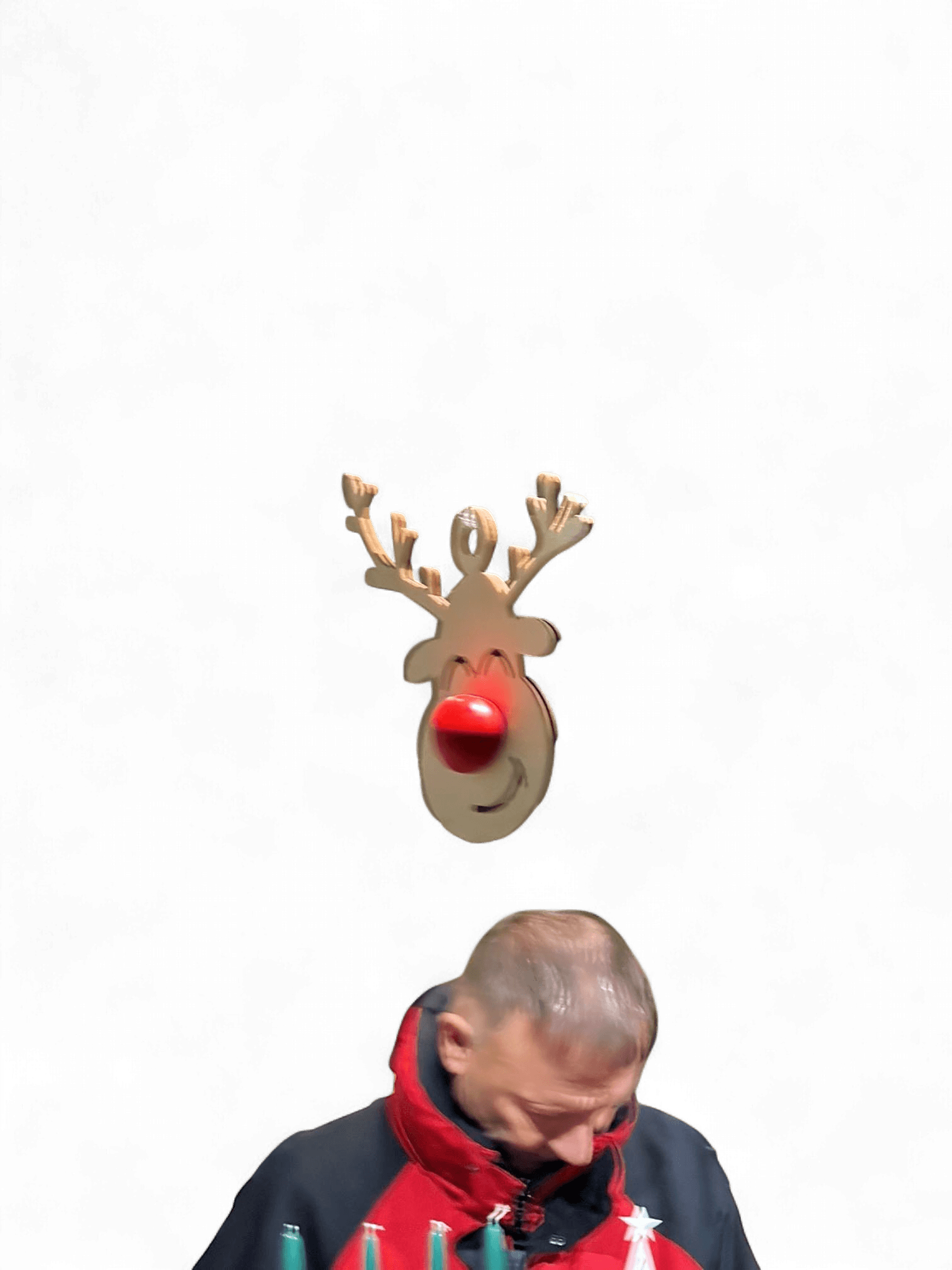 Handmade Wooden Reindeer Christmas Ornament with Light-Up Red Nose 2