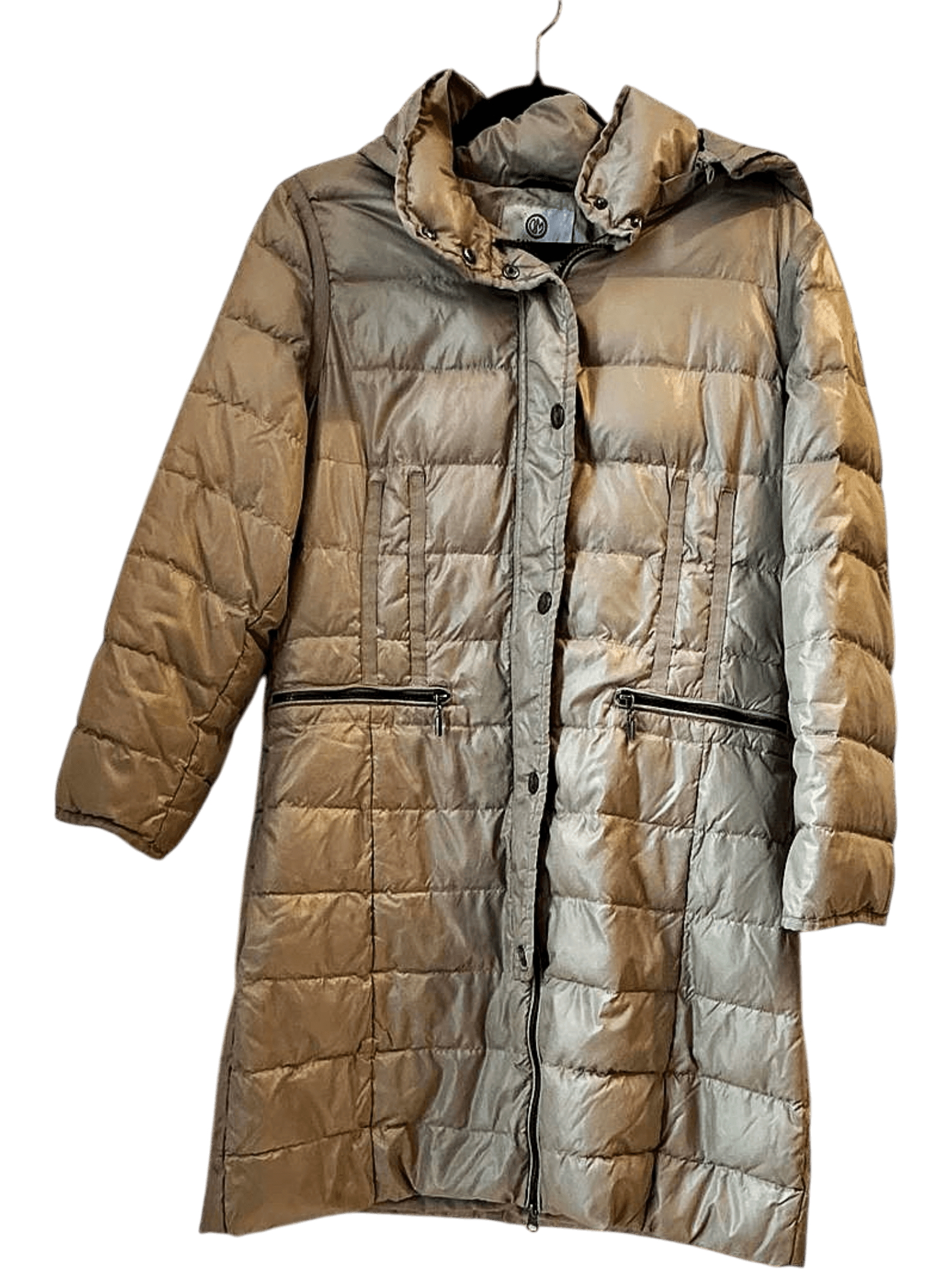 Beaumont Blue Beige Down Puffer Long Coat - Size 36/S 1