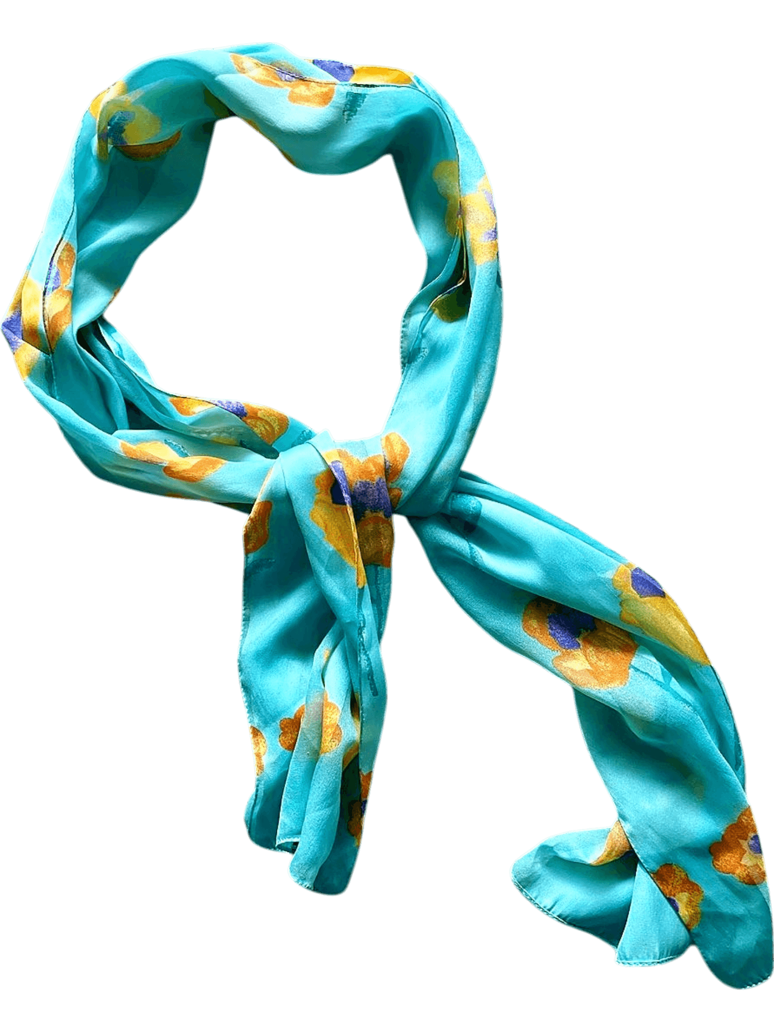 Turquoise Floral Print Silk Scarf - Elegant Accessory 2