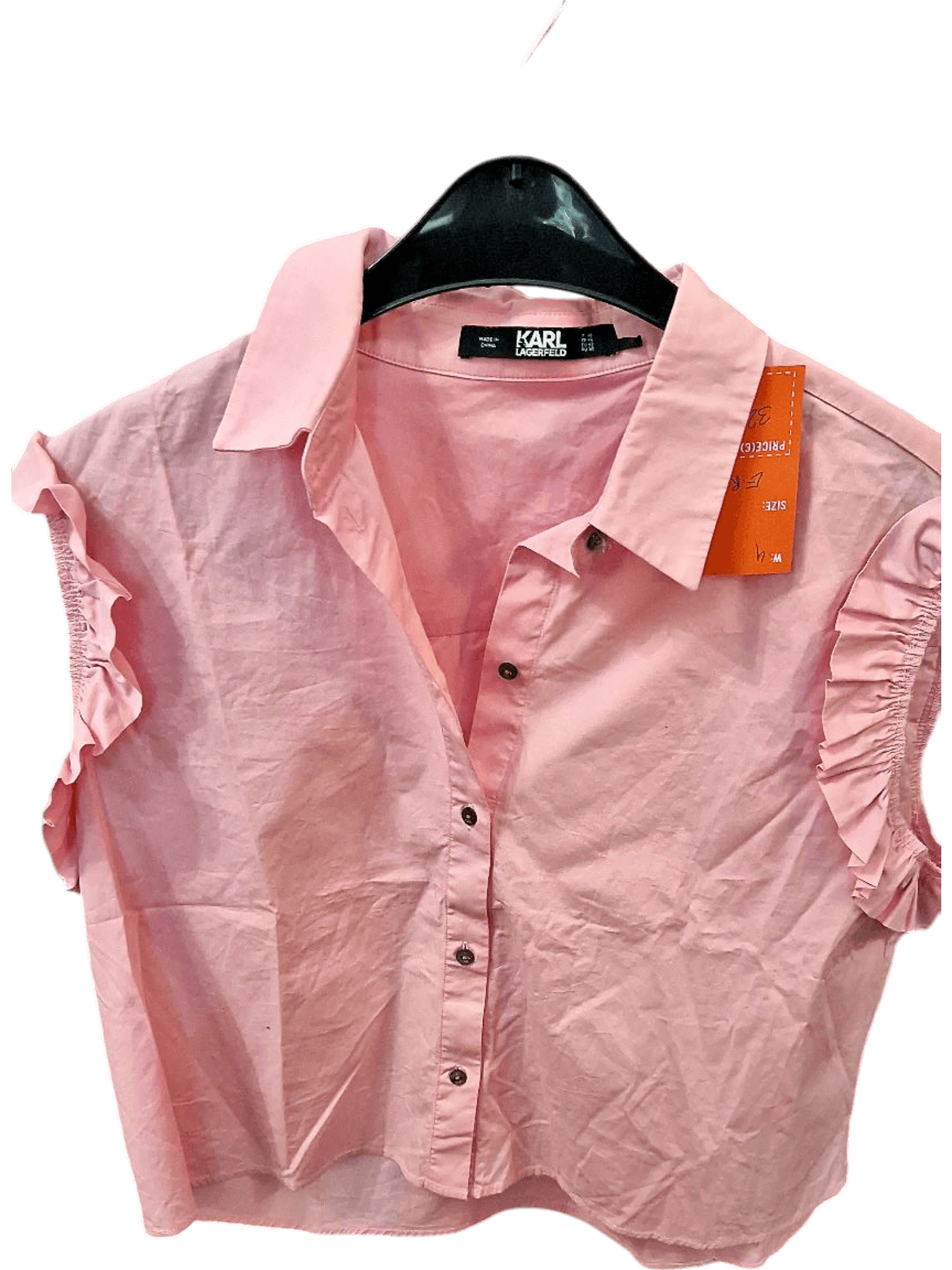 KARL LAGERFELD Pink Short Sleeve Blouse with Ruffle Details 1