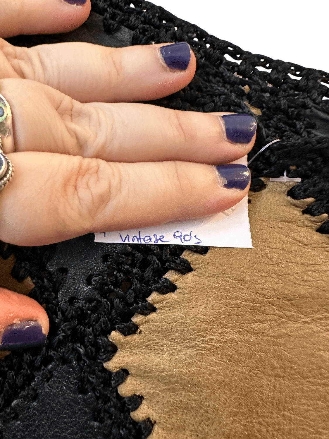 Vintage Leder-Pullover mit Rautenmuster - Schwarz/Beige 6