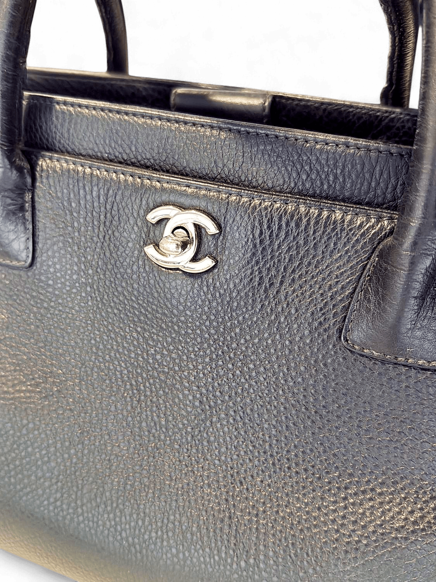 Chanel Black Leather Tote Bag with CC Logo 2