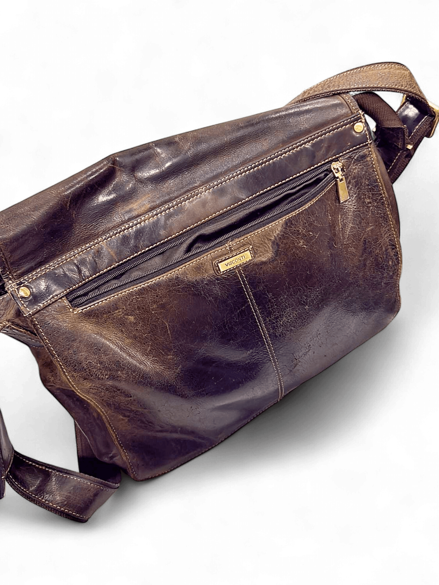 Visconti Vintage Brown Leather Messenger Bag Crossbody Satchel 1