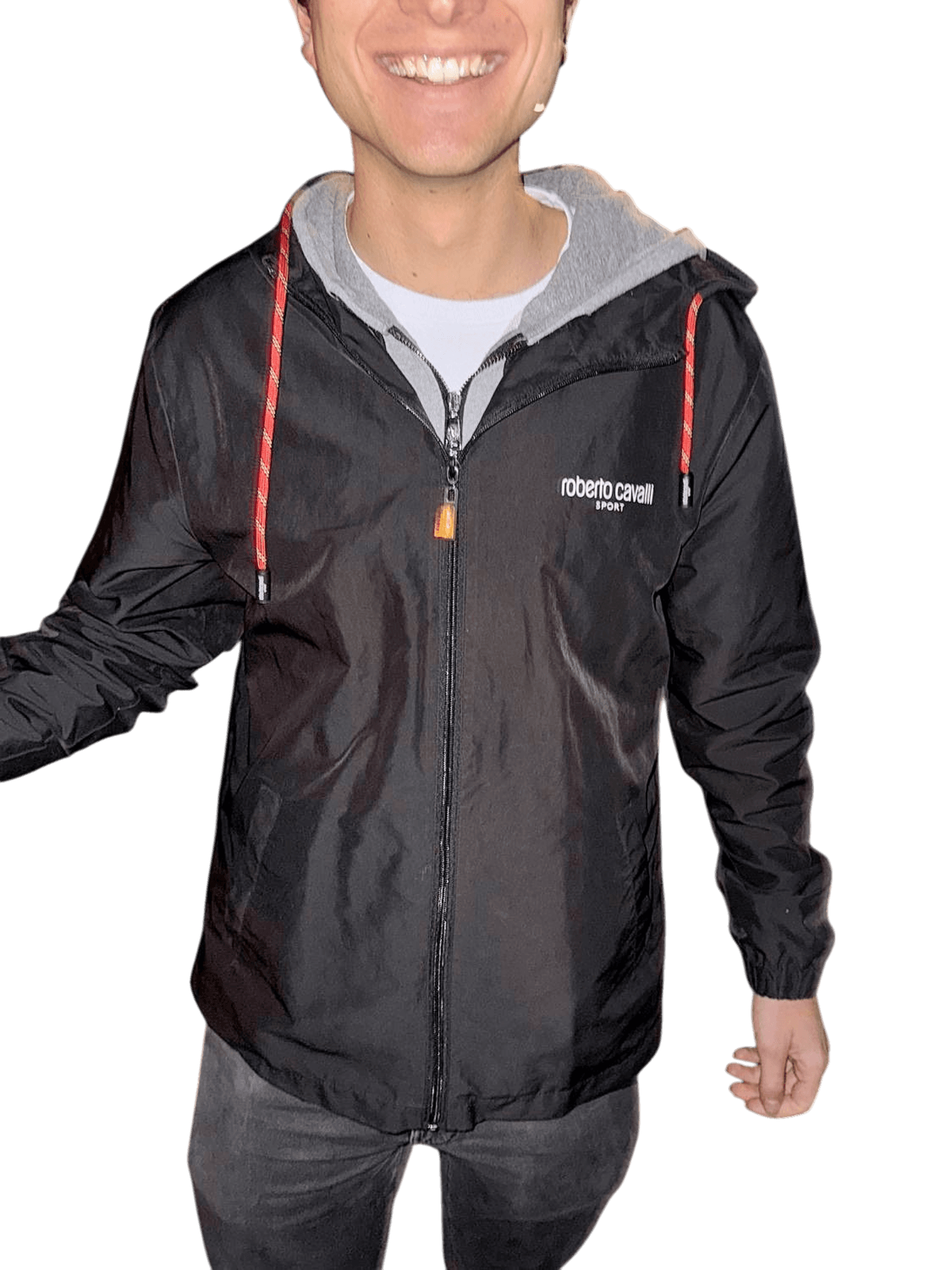 Roberto Cavalli Sport Windbreaker Jacke - Schwarz mit roten Details 1