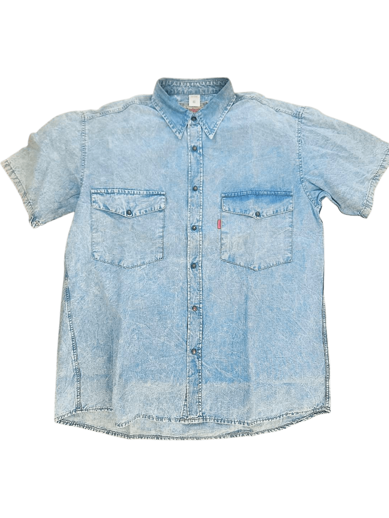Vintage Demingo Light Blue Denim Short Sleeve Shirt - Size L - Made in Italy 1