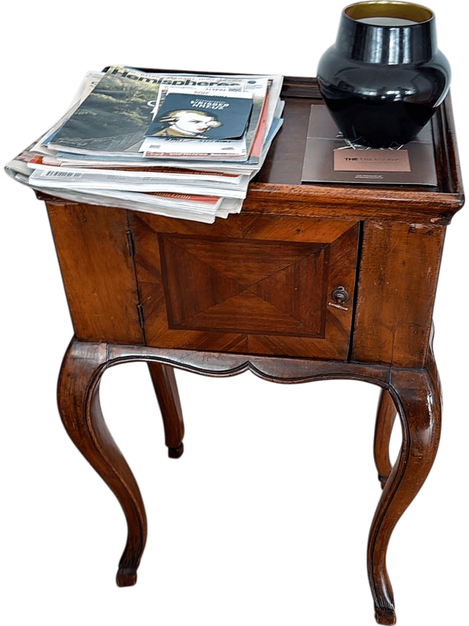 Vintage Wooden Nightstand with Curved Legs and Storage Cabinet 1