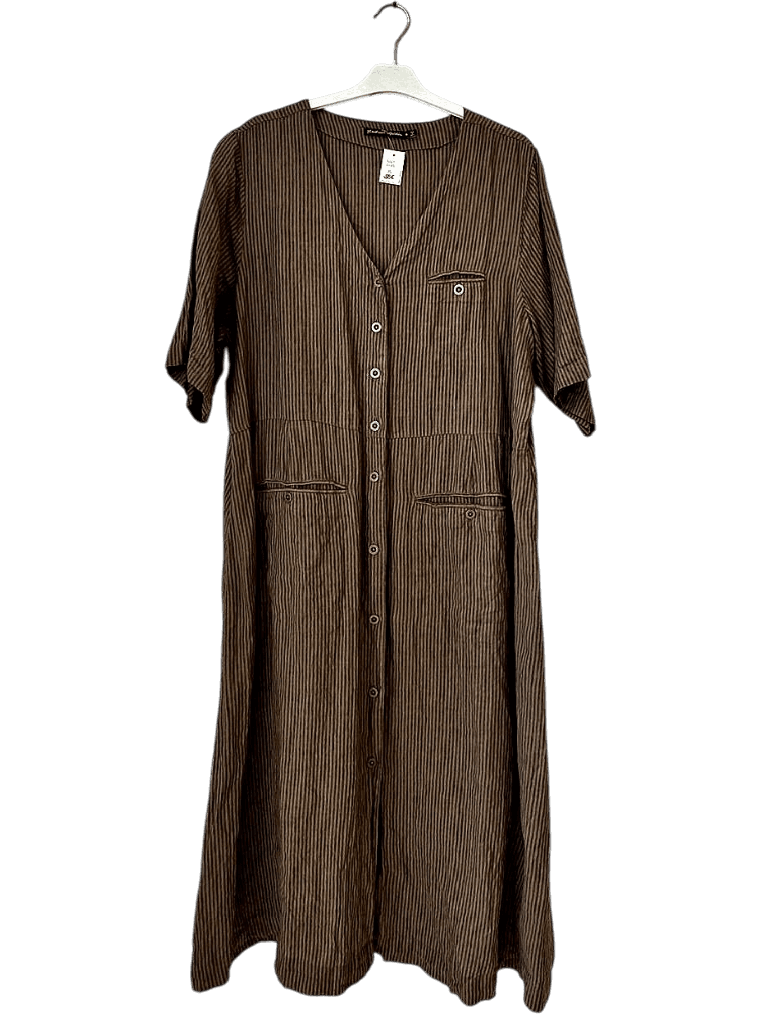 Gudrun Sjödén Brown Striped Linen Midi Dress - Size XL 1