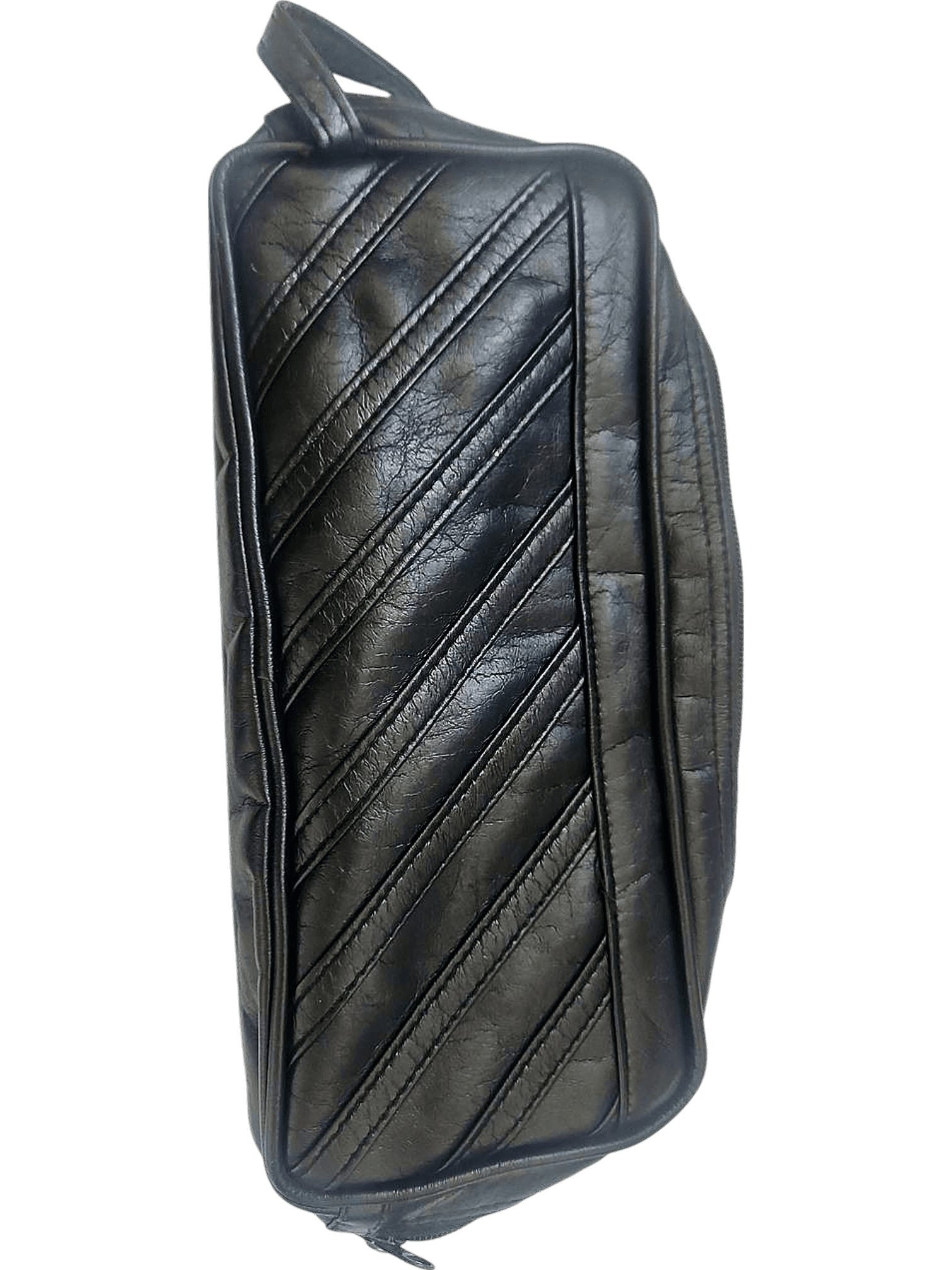 Black Leather Toiletry Bag with Diagonal Pattern 3