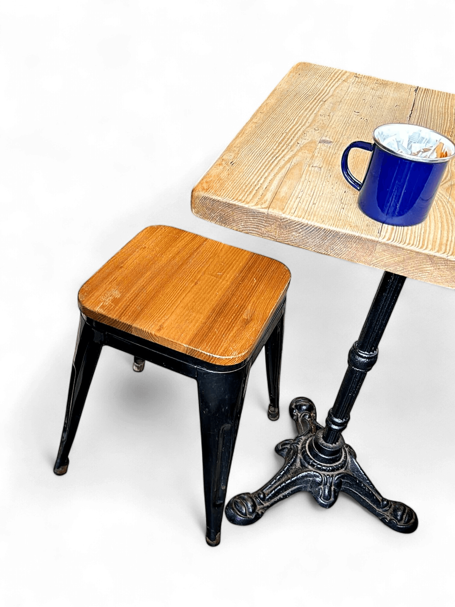 Industrial Style Metal Stool with Wooden Seat - Vintage Café Furniture 2