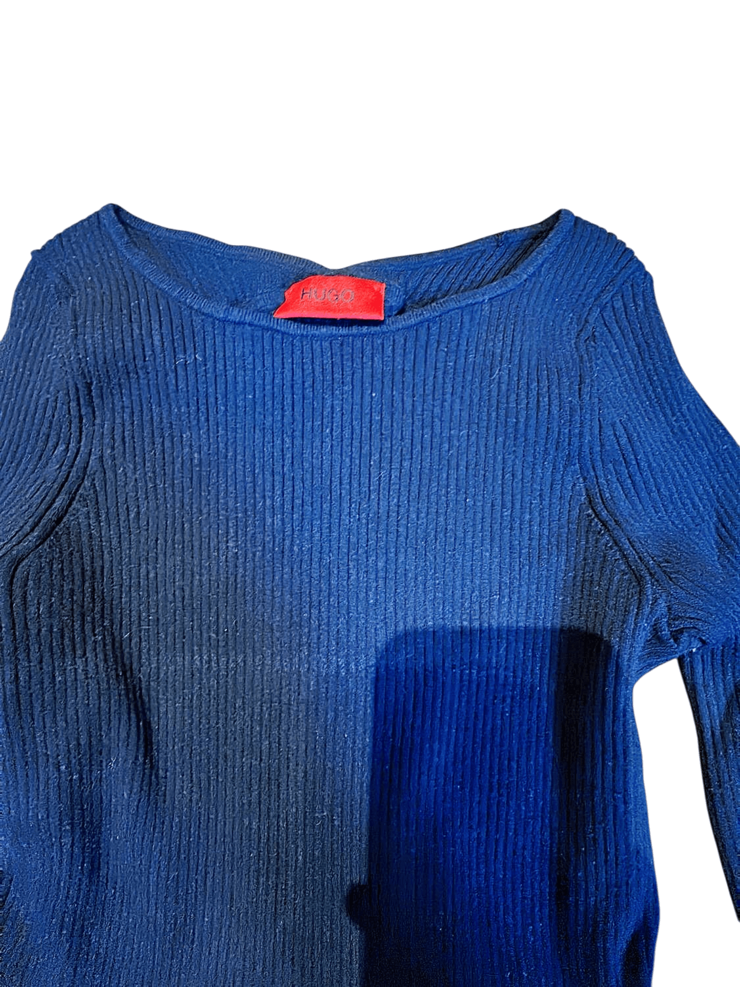 HUGO Damen Strick-Top mit Schößchen in Navy - Langarm Rippenstrick 2