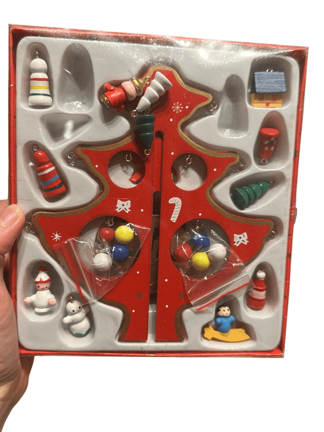 Wooden Christmas Tree Decoration Set with Miniature Ornaments 2