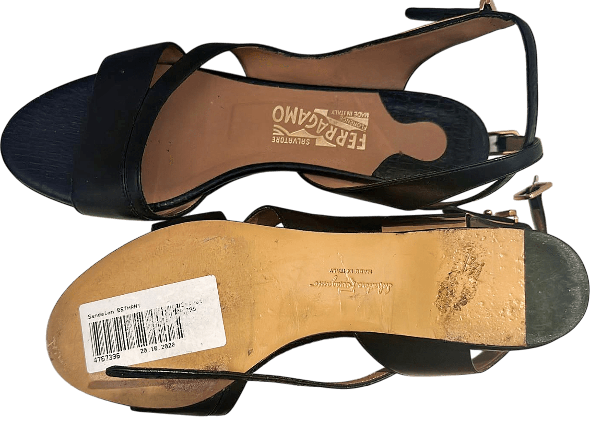 Salvatore Ferragamo Black Leather Slingback Sandals with Gold Hardware 3