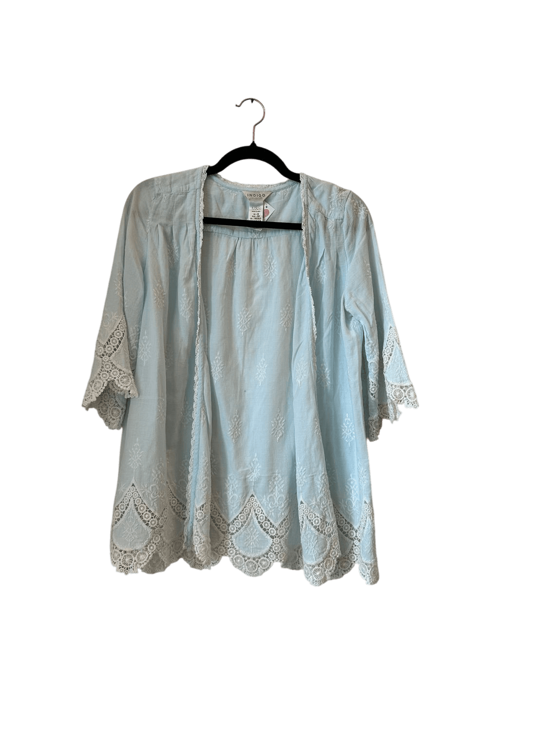 Marks & Spencer Embroidered Mint Blouse with Lace Trim - UK 8 2
