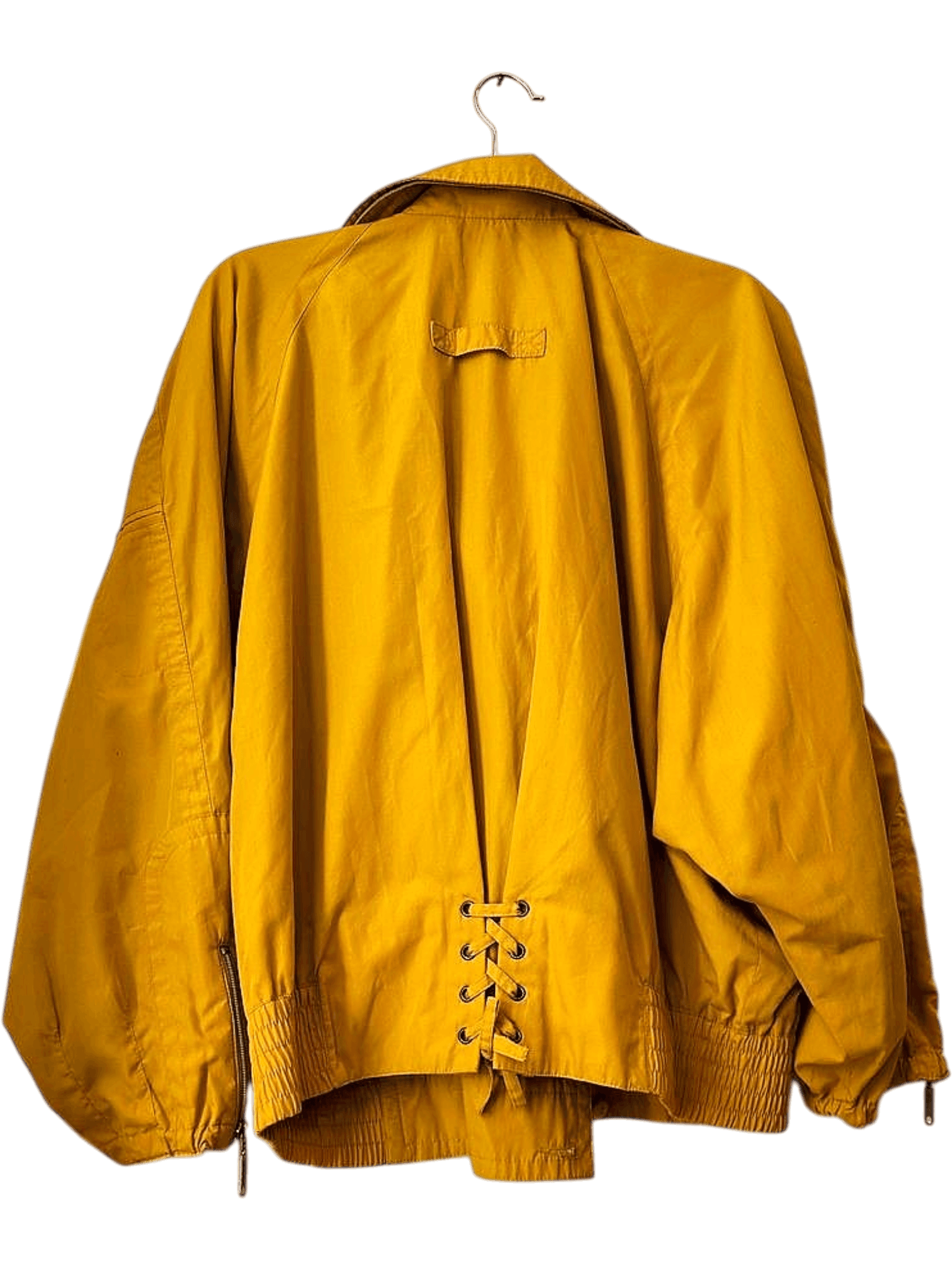 Vintage 90s Mustard Yellow Bomber Jacket with Lace-Up Back Detail 2