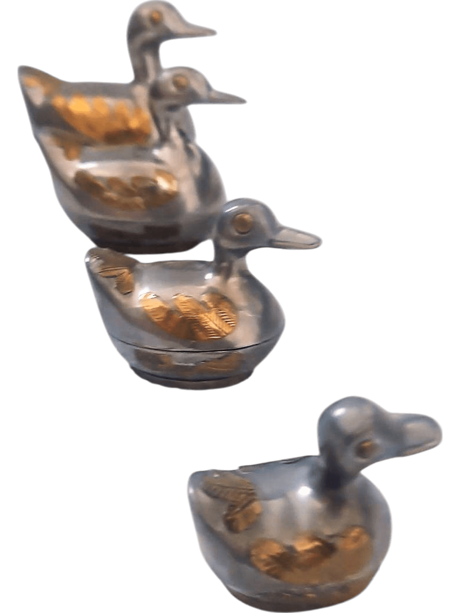 Vintage Set of 4 Pewter Duck Figurines with Matching Dishes 3
