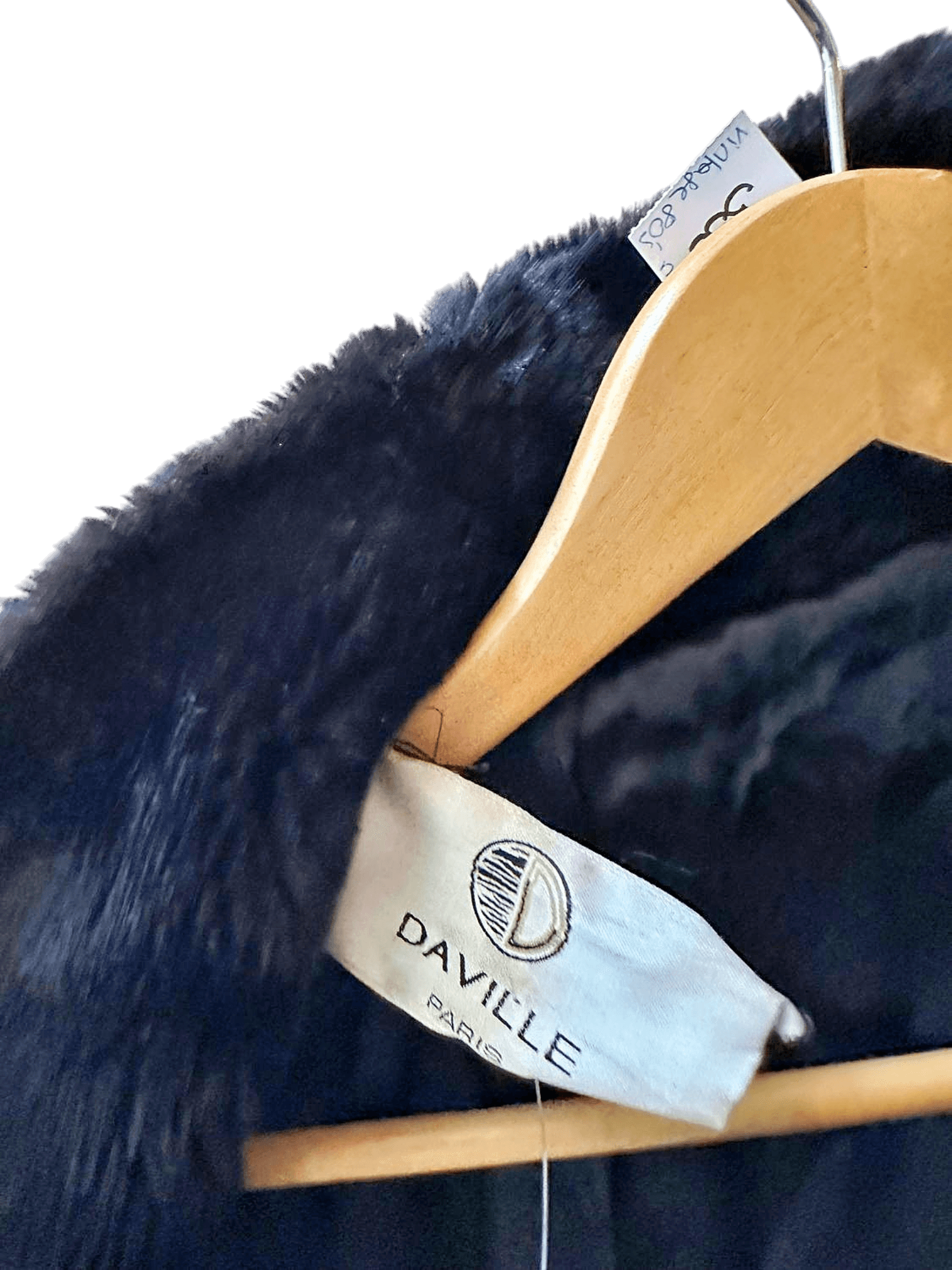 Vintage Daville Paris Faux Fur Coat - Black & Grey Herringbone Pattern 4