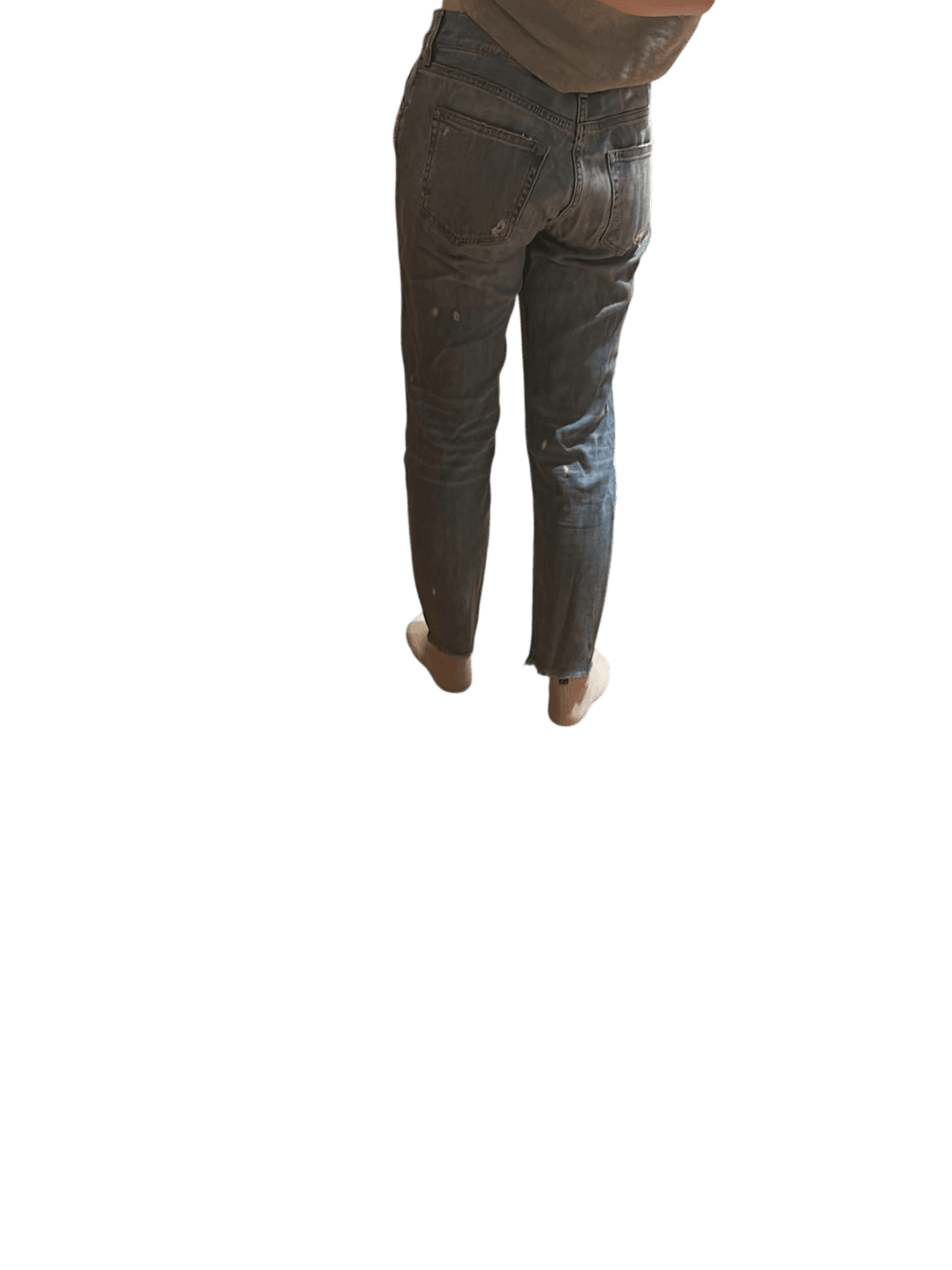 Light Blue Denim Jeans with Pearl Embellishment - Distressed Knee Detail 5