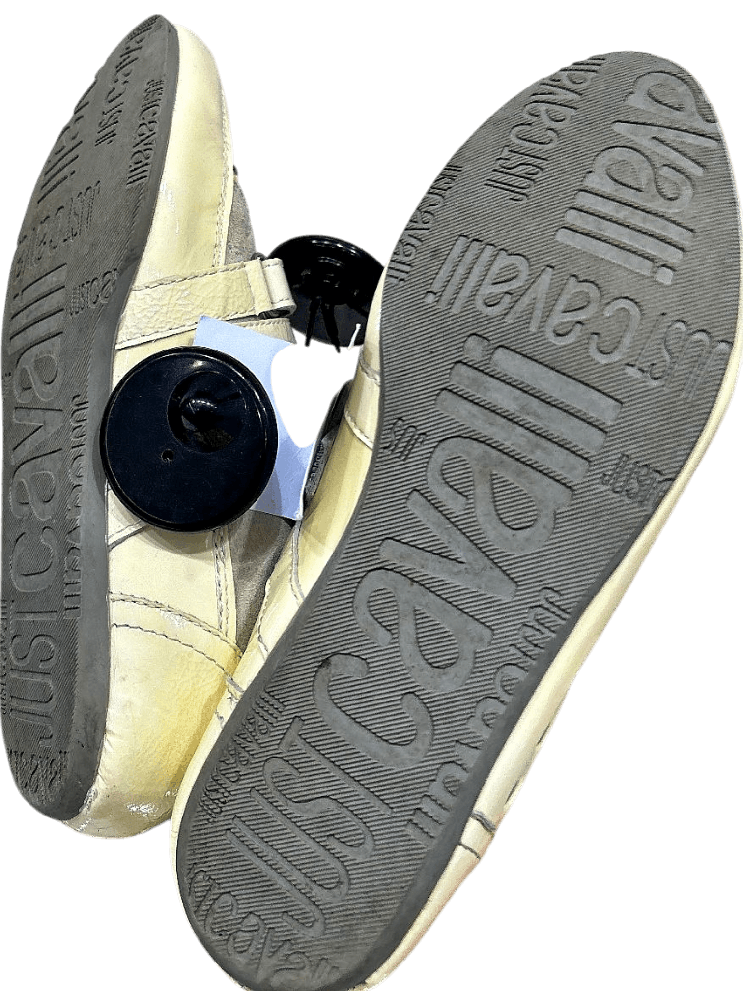 Just Cavalli Cream & Grey Leather Velcro Flats - Size 36 3