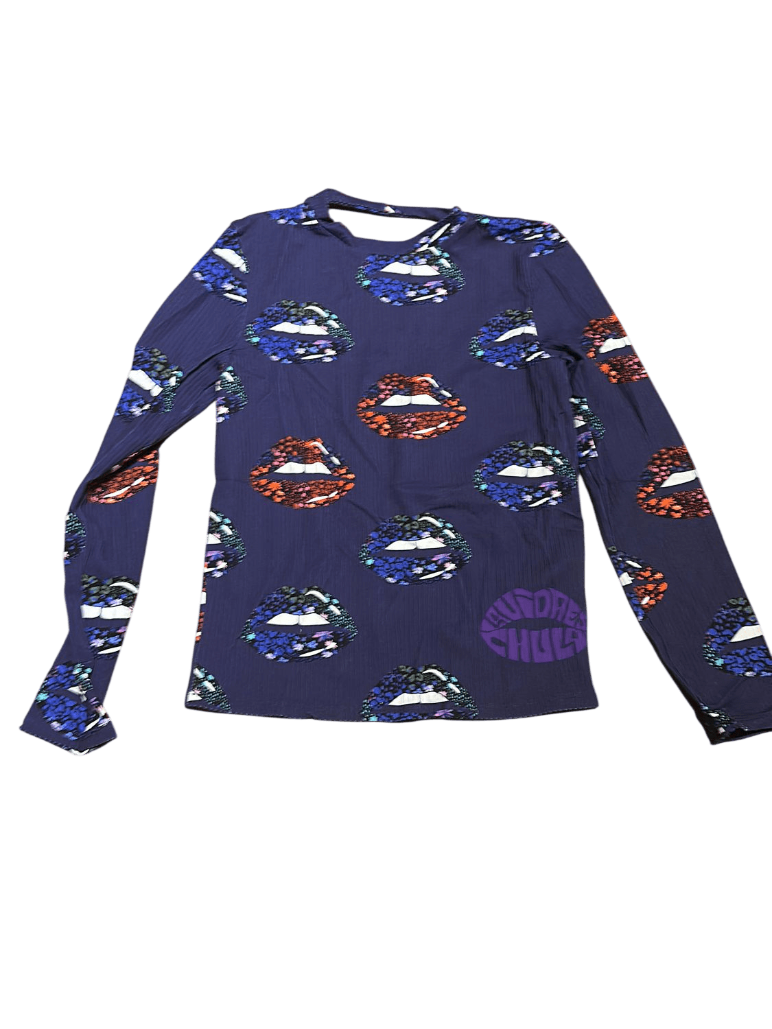Desigual Purple Lip Print Long Sleeve Top - Size S 2