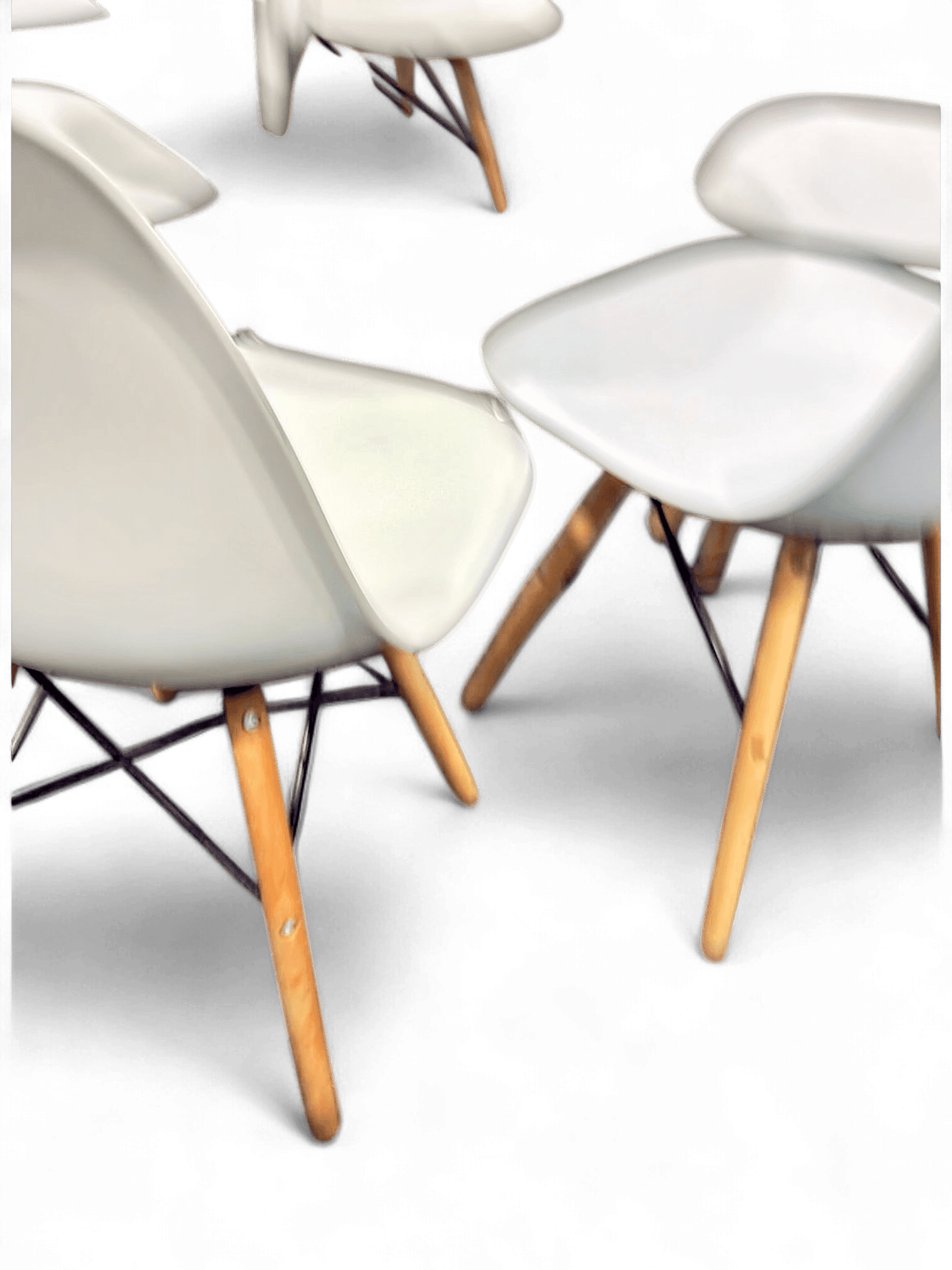 Modern White Plastic Chairs with Wooden Legs 2