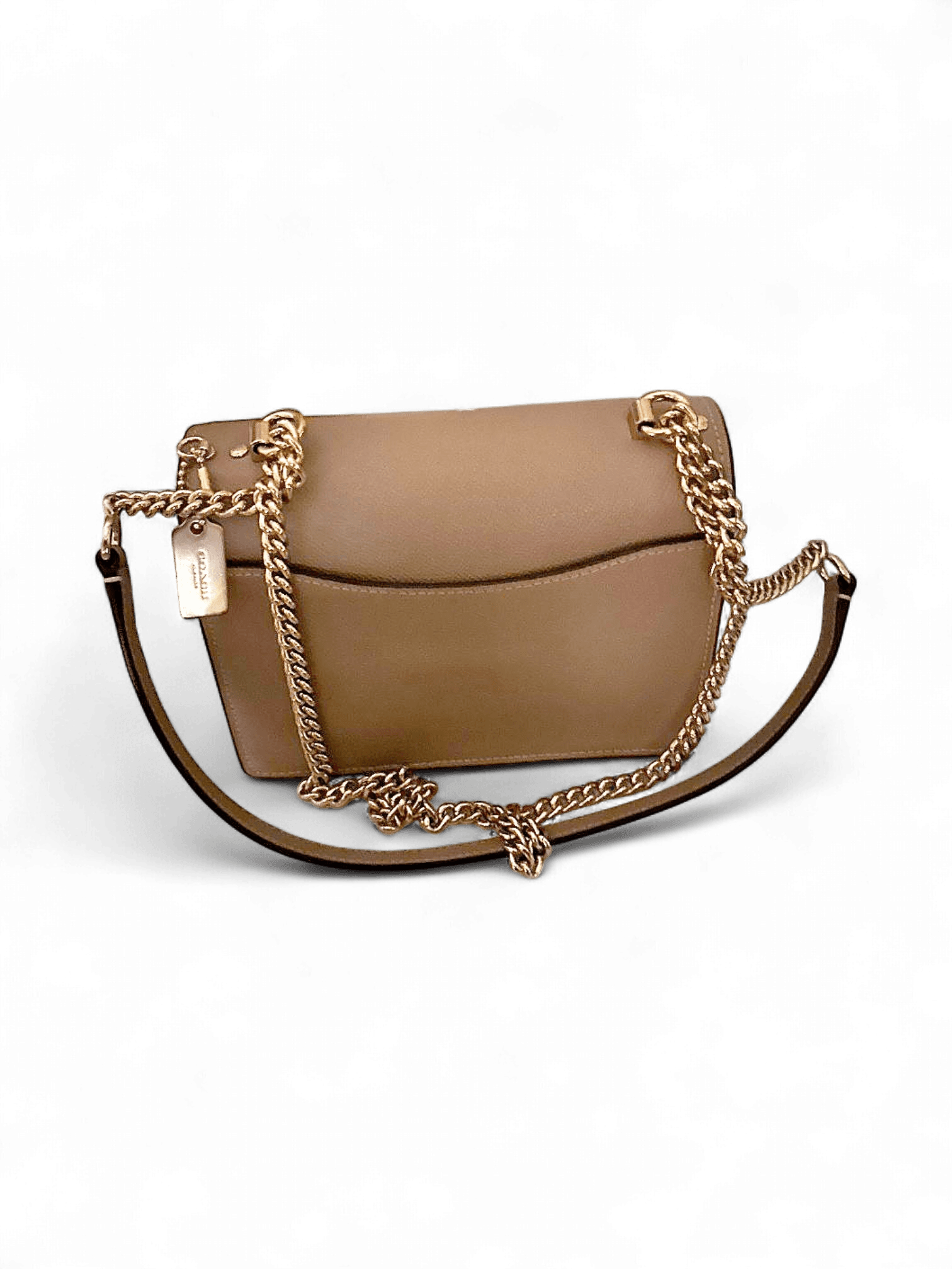 Coach Beige Leather Crossbody Bag with Gold Chain 1