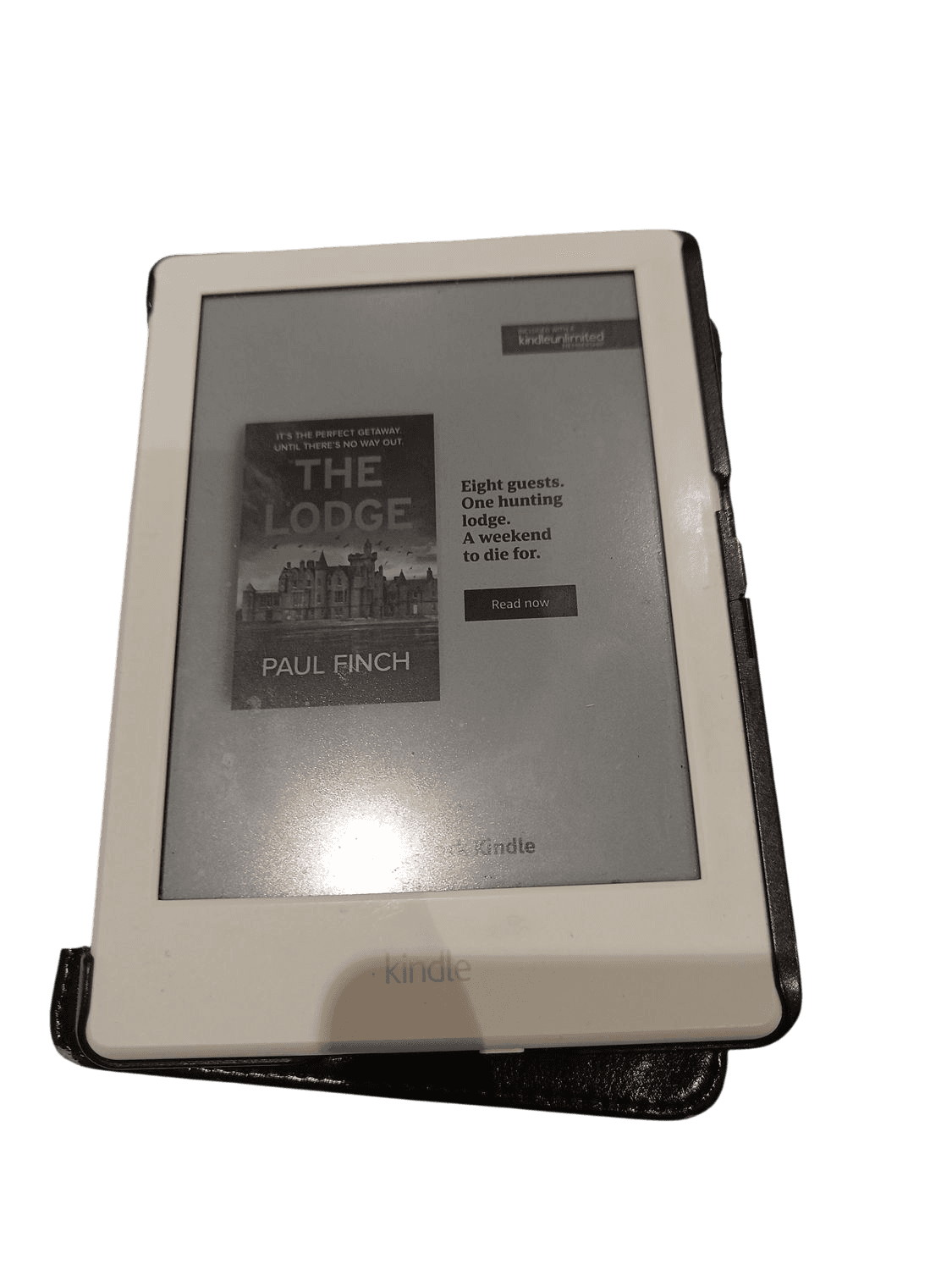 Amazon Kindle E-reader with Black Leather Case 1