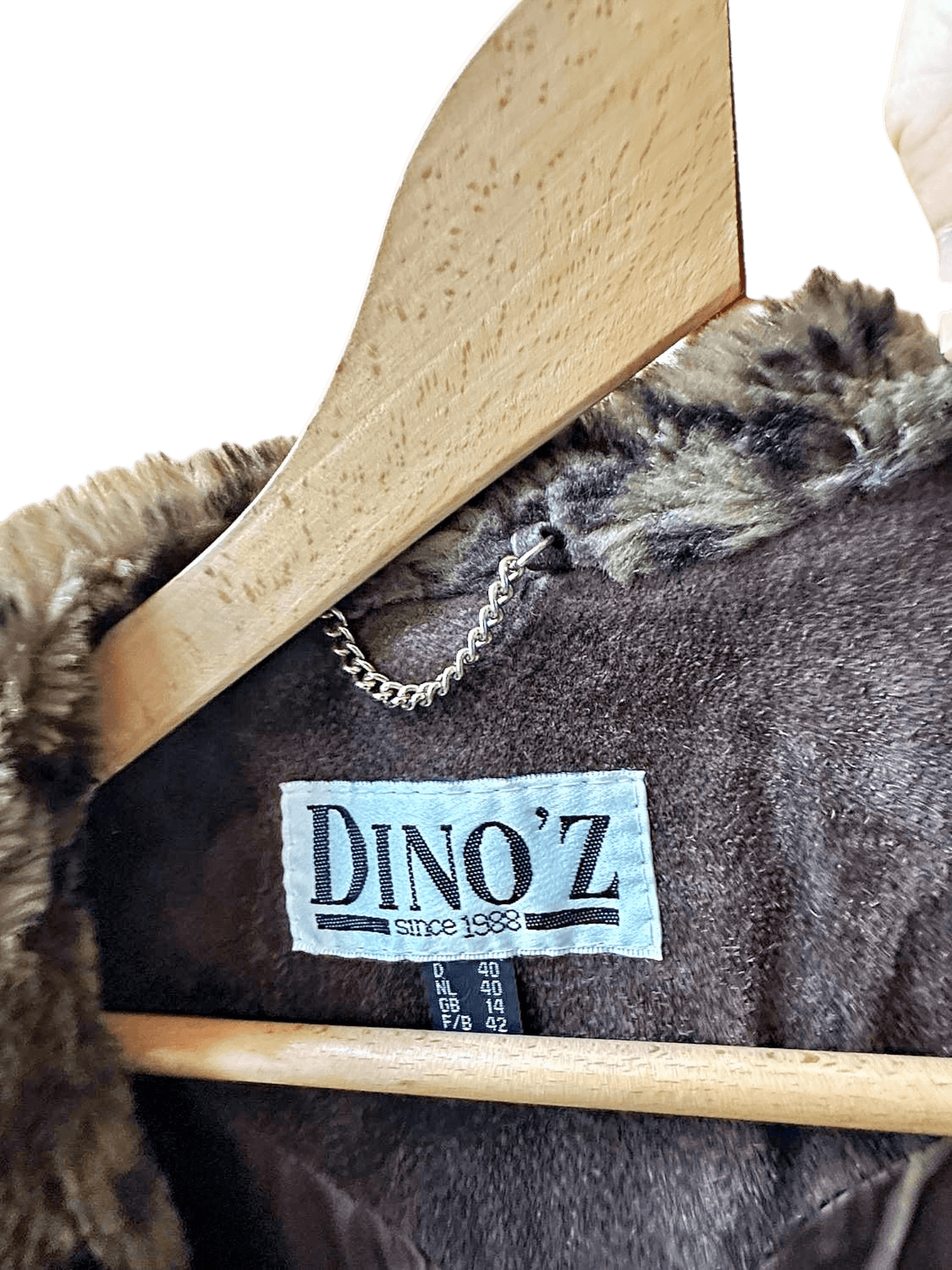 vintage 90s DINO'Z Brown Suede Coat with Leopard Print Fur Trim - Size 40 3