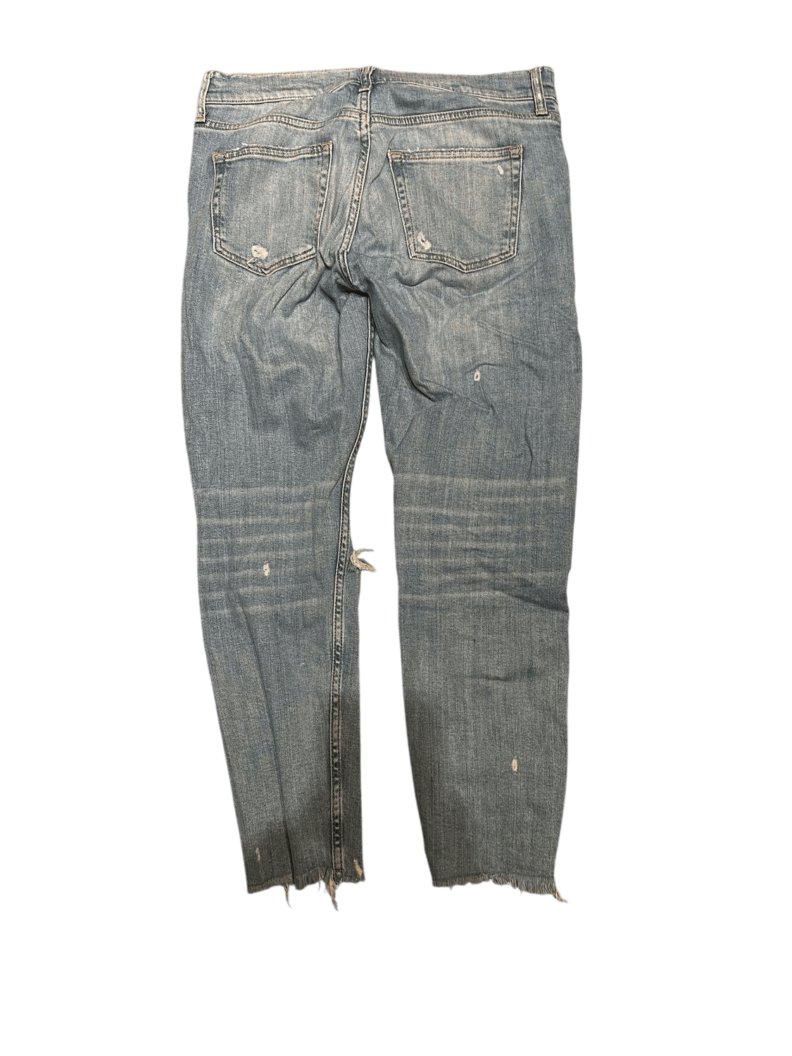 Light Blue Denim Jeans with Pearl Embellishment - Distressed Knee Detail 3