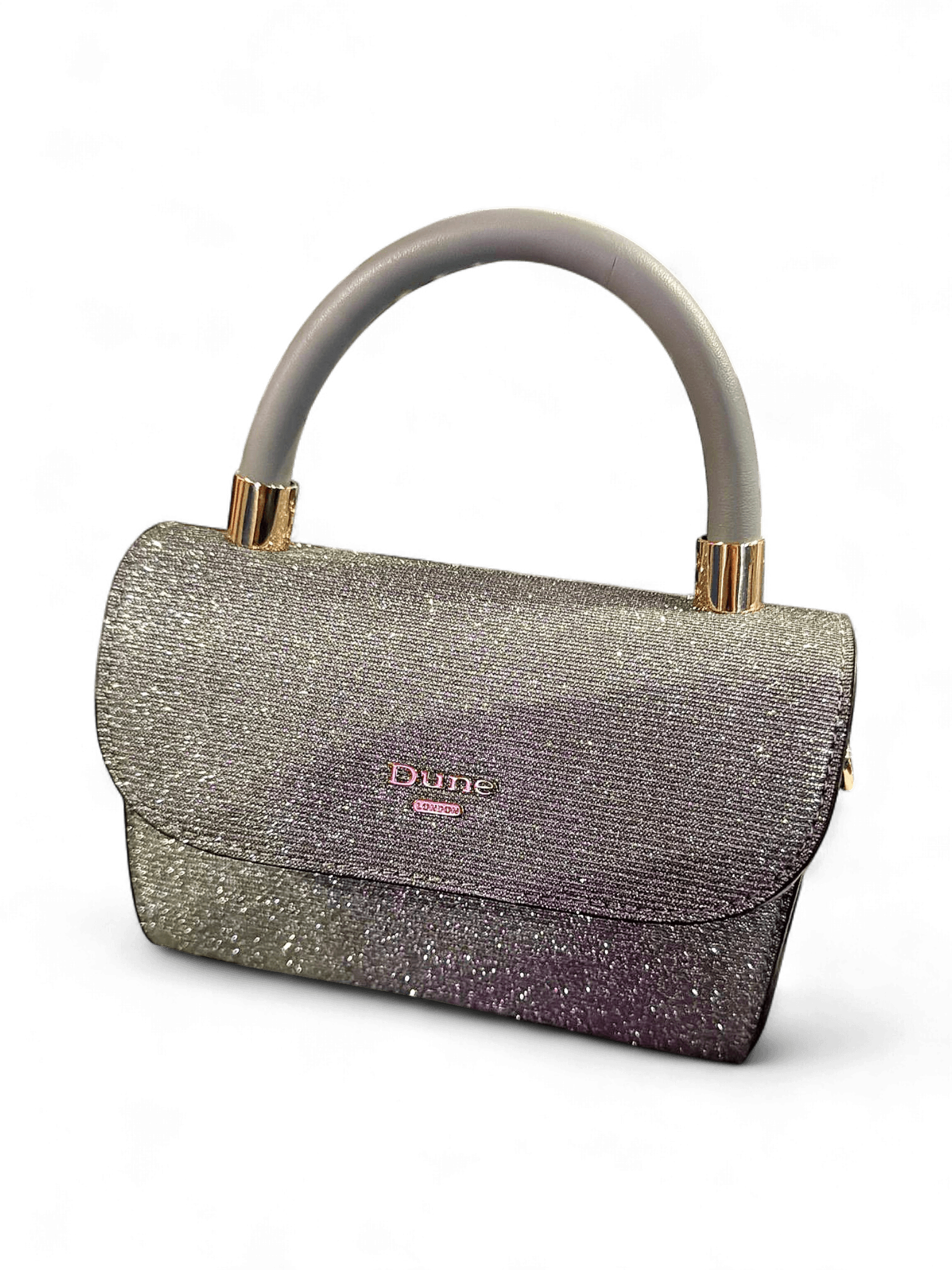 Dune London Silver Glitter Evening Bag with Grey Handle 1