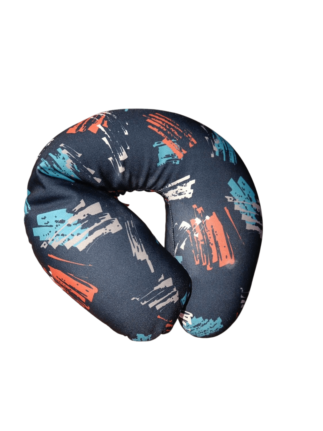 Abstract Pattern Travel Neck Pillow - Navy Blue with Teal & Orange Design 2