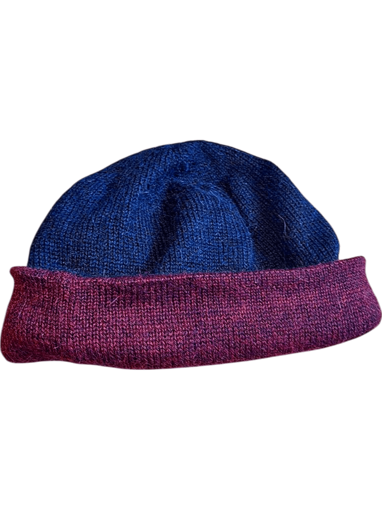 Zweifarbige Strick-Beanie in Navy und Burgundy 1