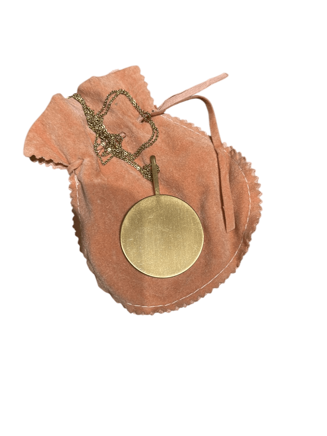 Gold-tone Round Medallion Pendant Necklace with Pink Suede Pouch 1