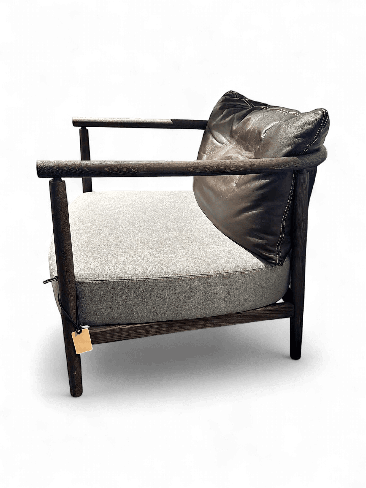 Modern Armchair with Grey Seat and Black Leather Backrest 2