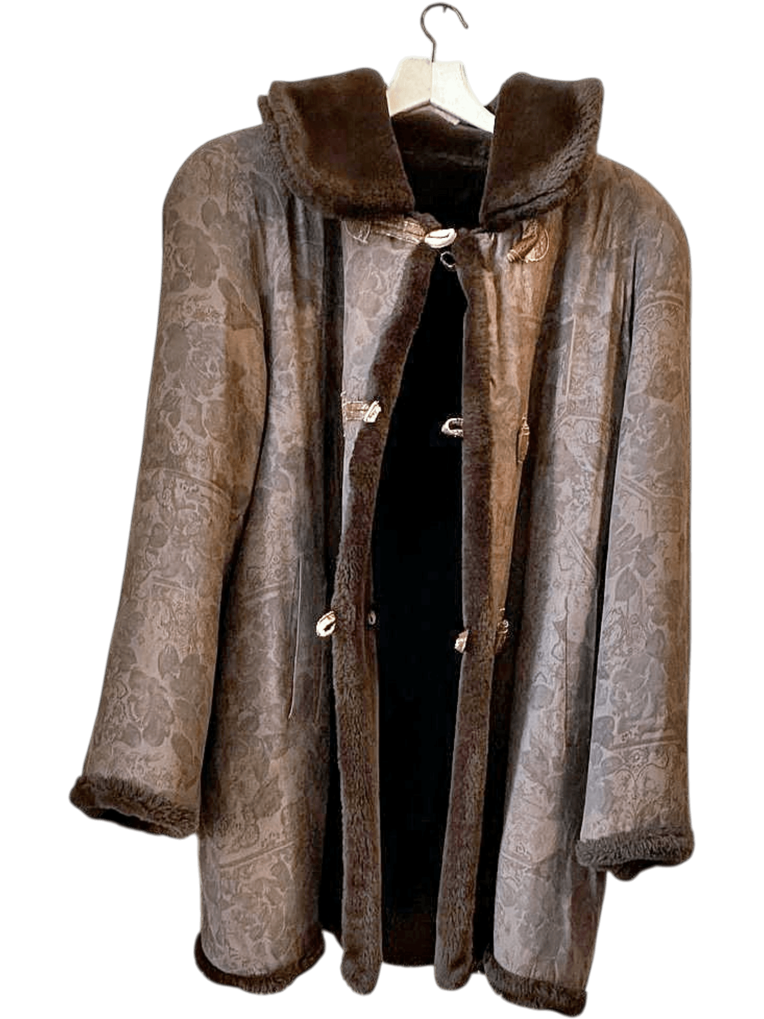 Vintage 90s Brown Faux Fur Coat with Toggle Buttons - Size M 3