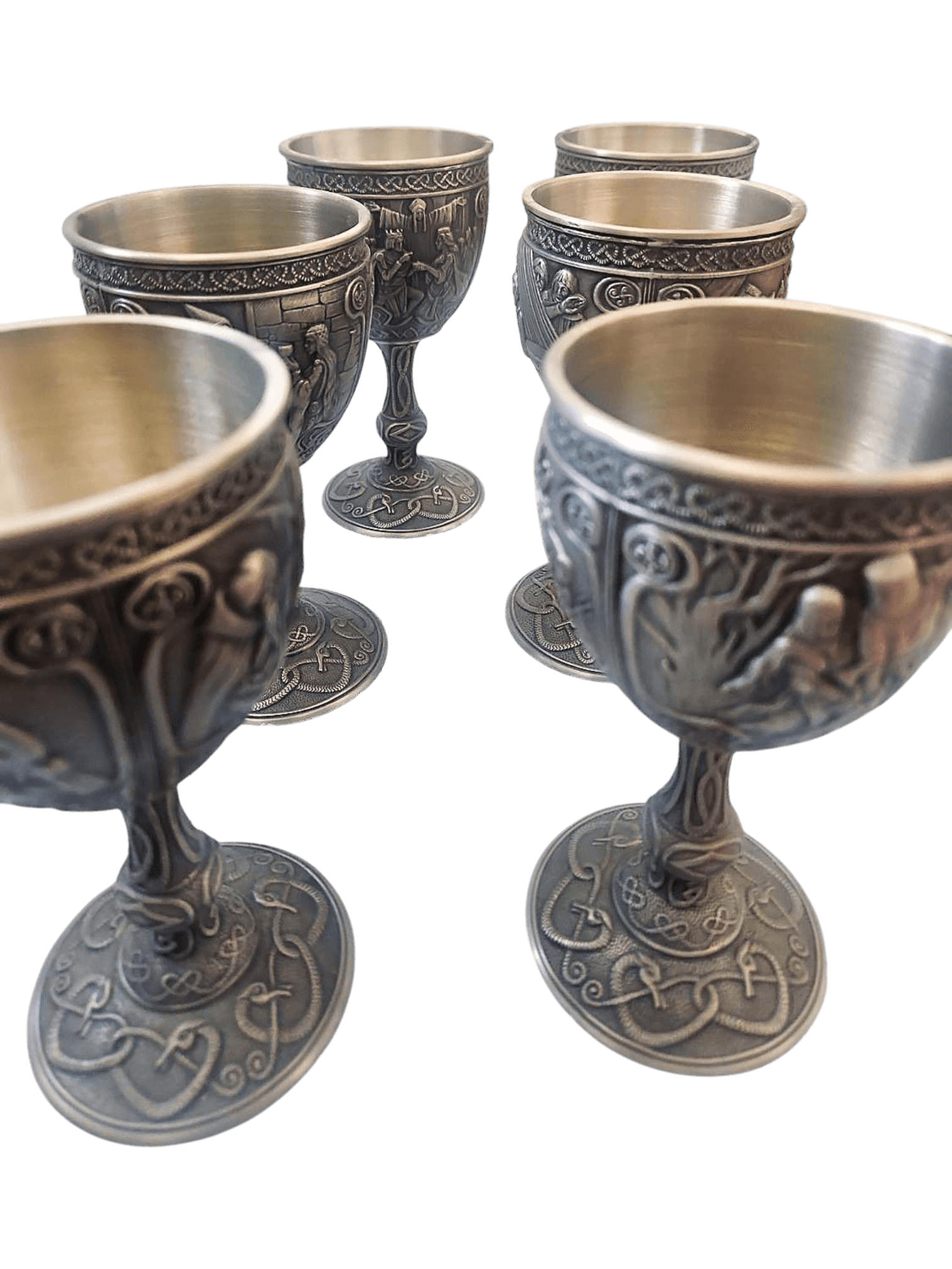 Set of 6 Medieval-Style Goblets with Intricate Relief Scenes 6