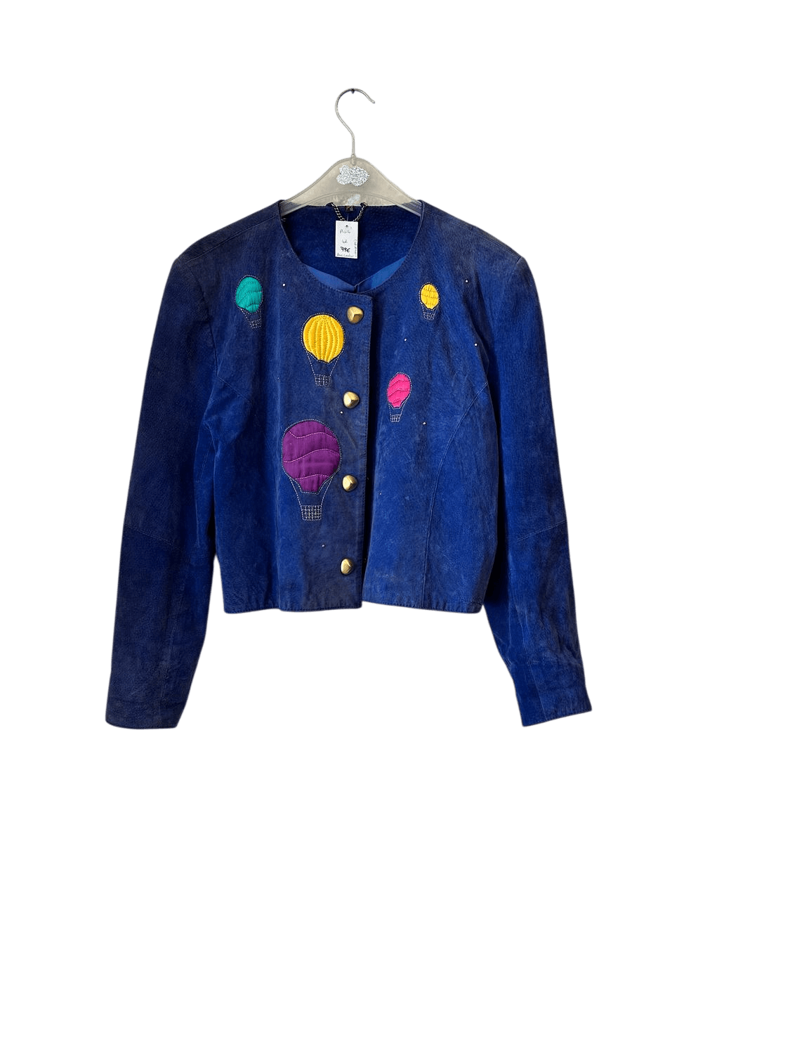 vintage 80s Lederjacke mit Heißluftballon-Stickerei - Blau 2