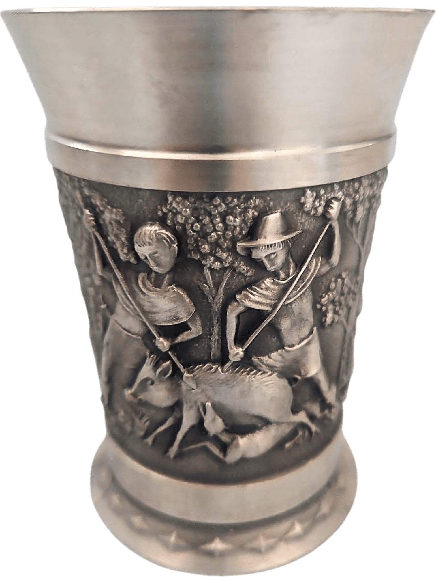 Vintage Silver Hunting Scene Cup with Embossed Relief Design 1