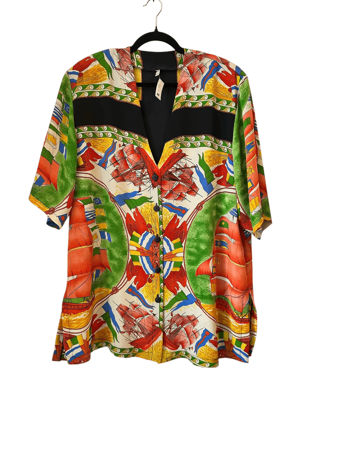 Vintage 90s Nautical Print Button-Down Shirt - Bold Sailing Pattern Size 50 2