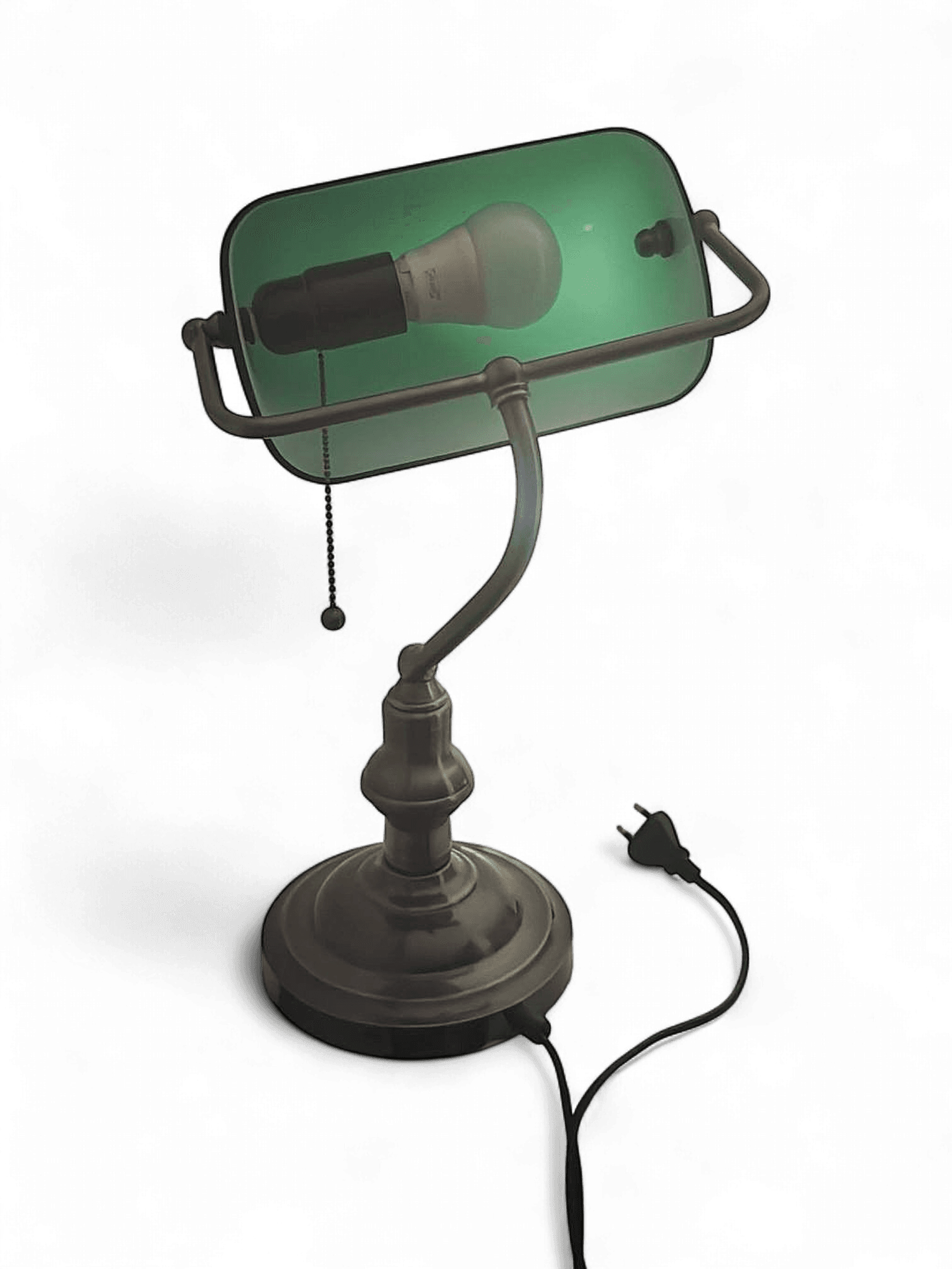 Vintage Banker's Desk Lamp with Green Glass Shade 2