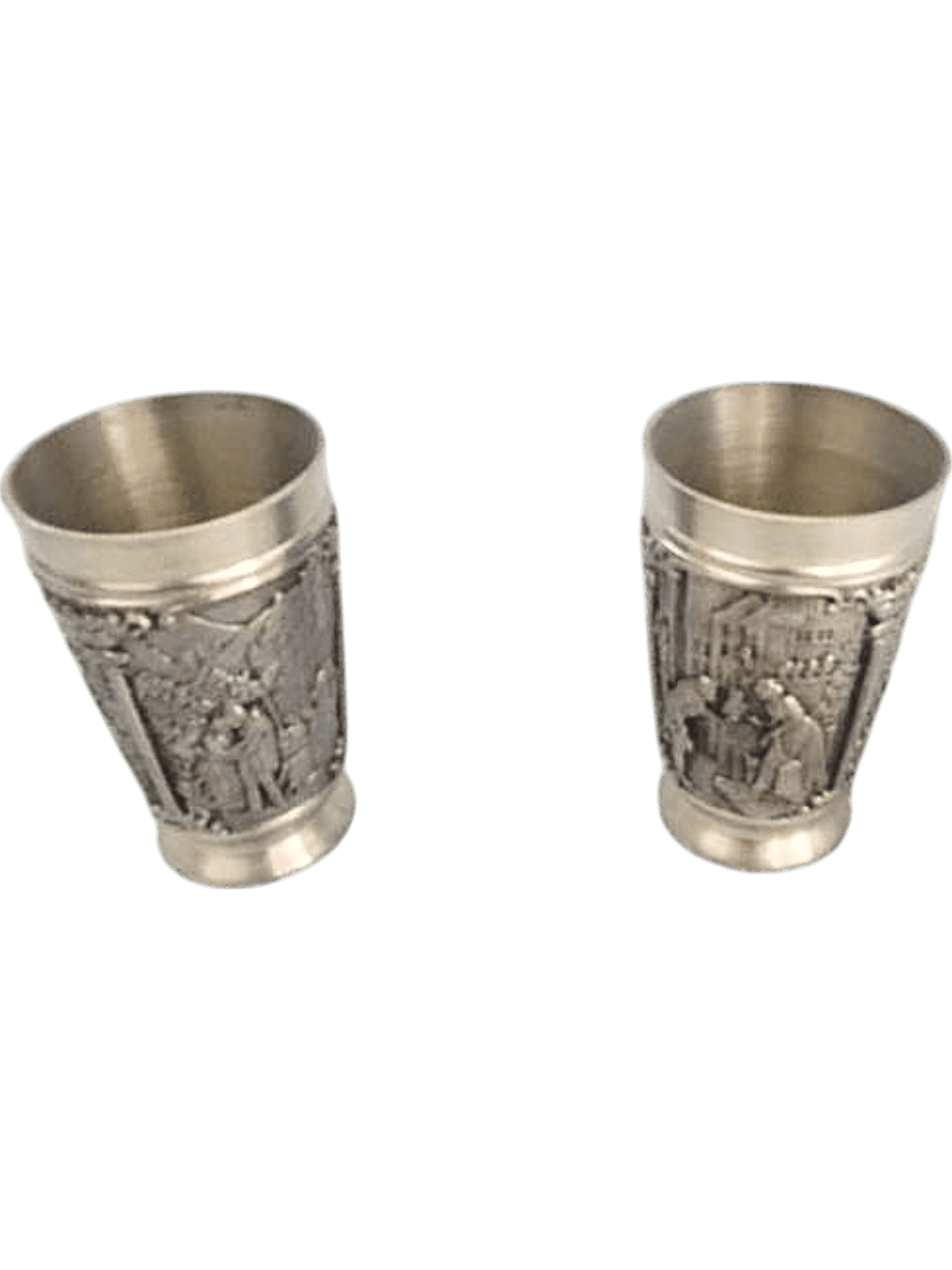 Vintage Decorative Pewter Shot Glasses with Embossed Designs - Set of 2 3