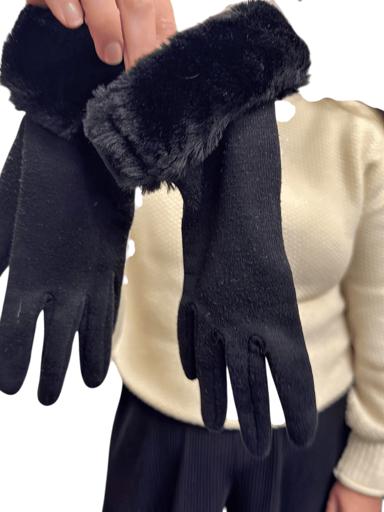 St Michael's Black Knit Gloves with Faux Fur Cuff - Winter Accessory 2