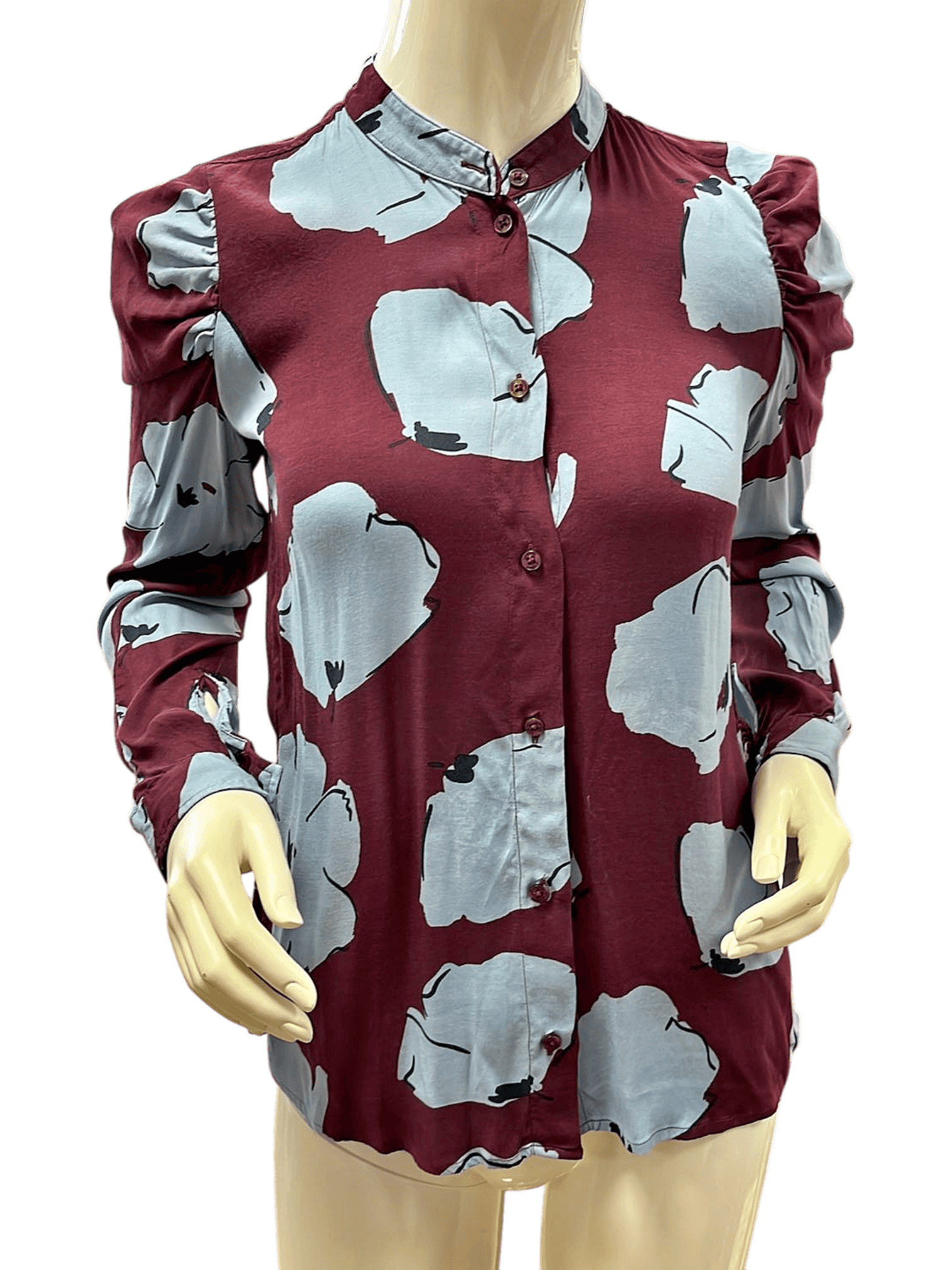 Damen Bluse mit Blumenmuster, Burgunder/Blau 1