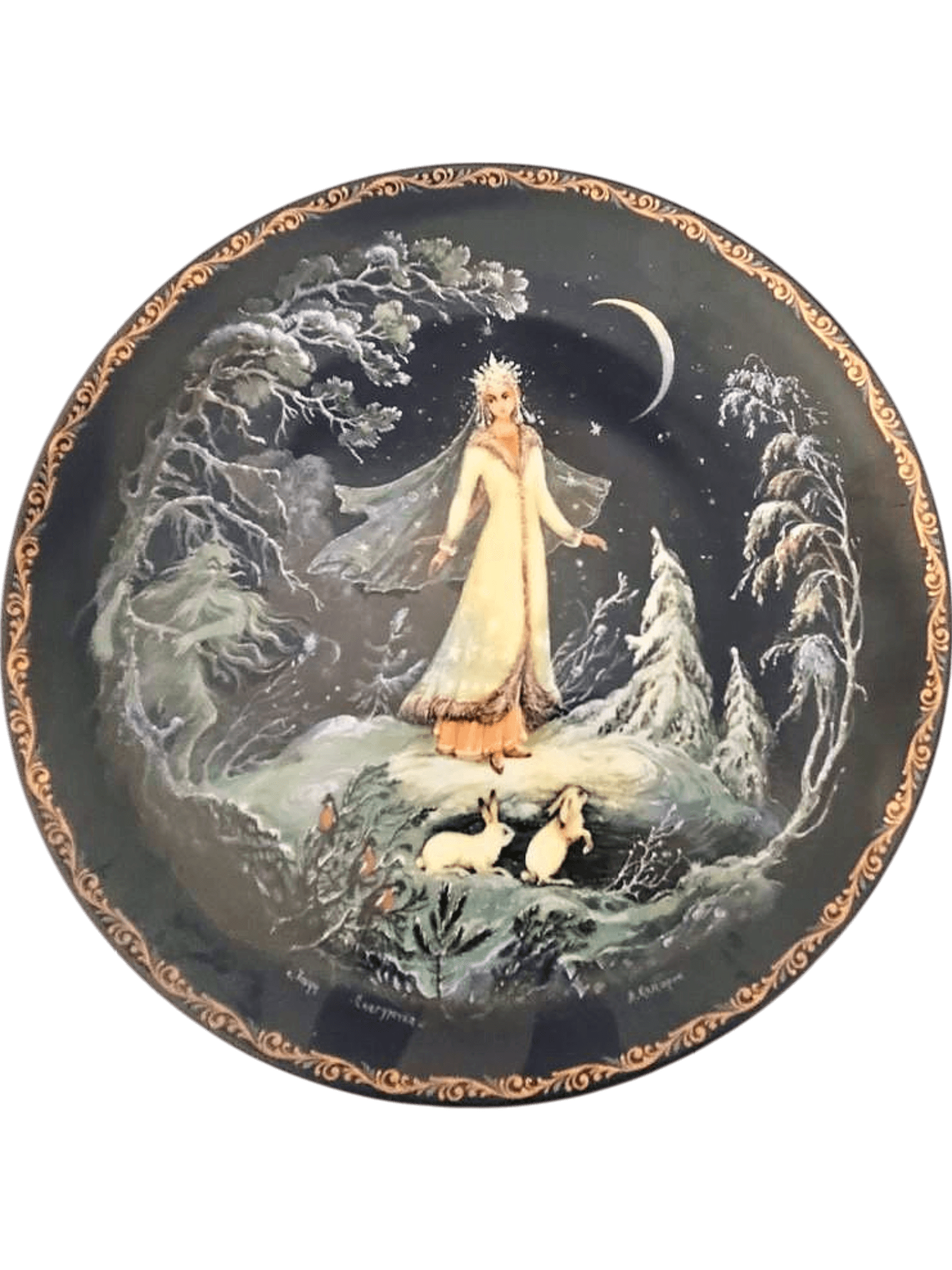 Vintage Russian Decorative Collector Plate with Winter Fairy Tale Scene 1
