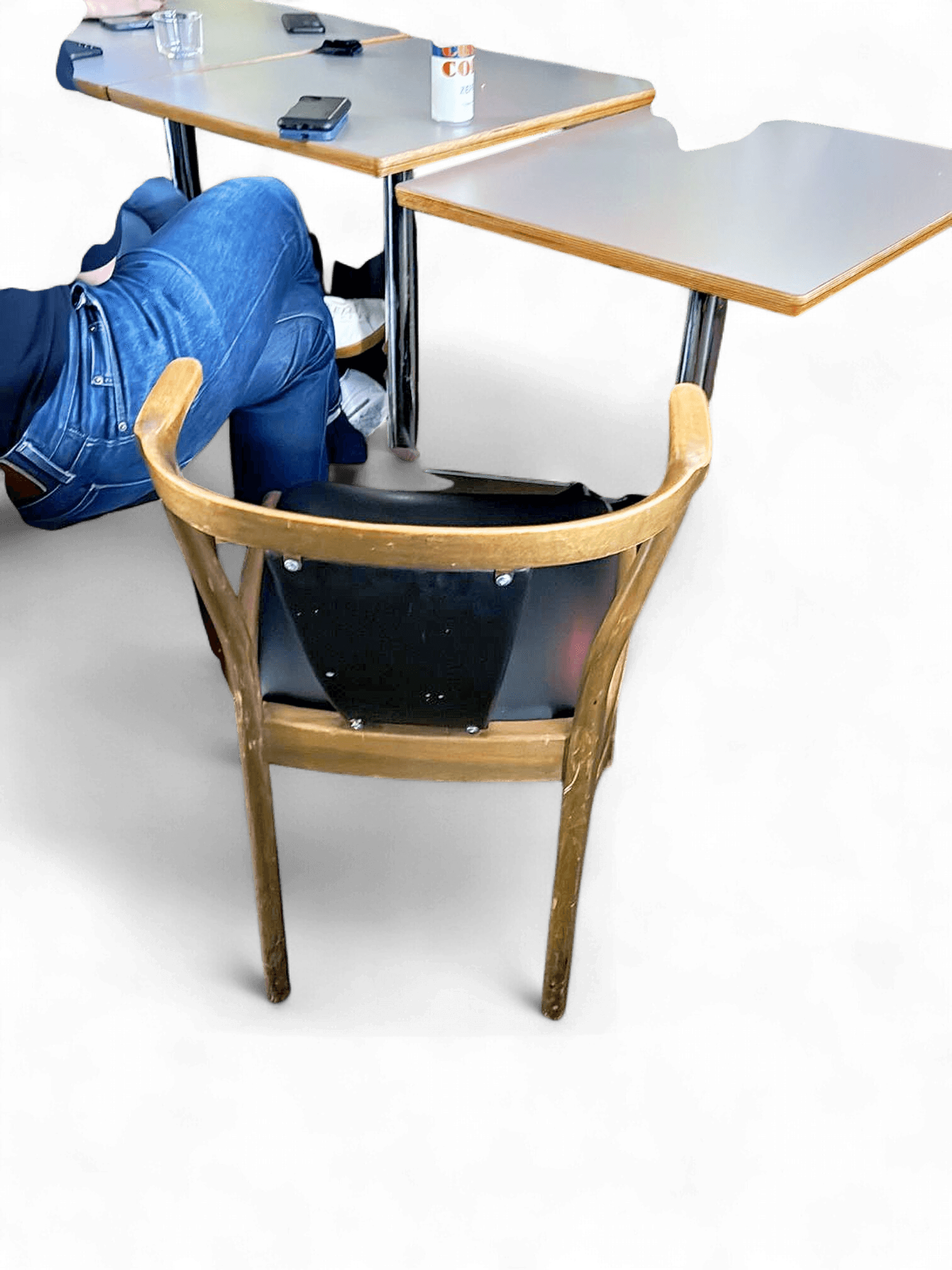 Vintage Wooden Chair with Black Leather Seat - Mid Century Cafe Style 2