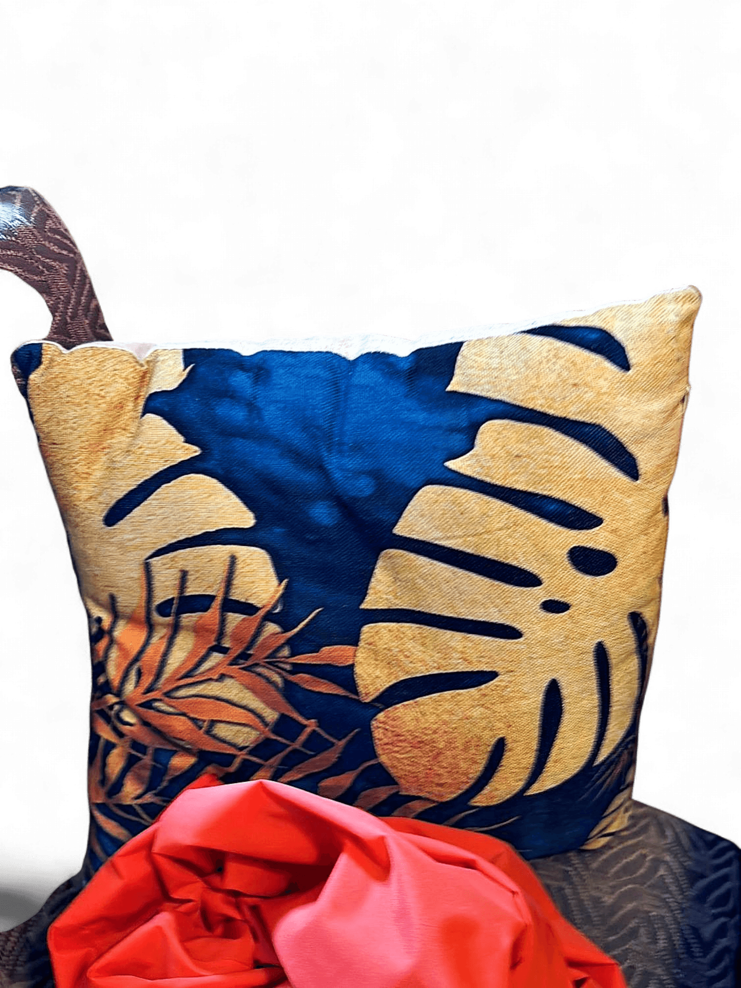 Tropical Print Decorative Throw Pillow with Monstera Leaf Design 1