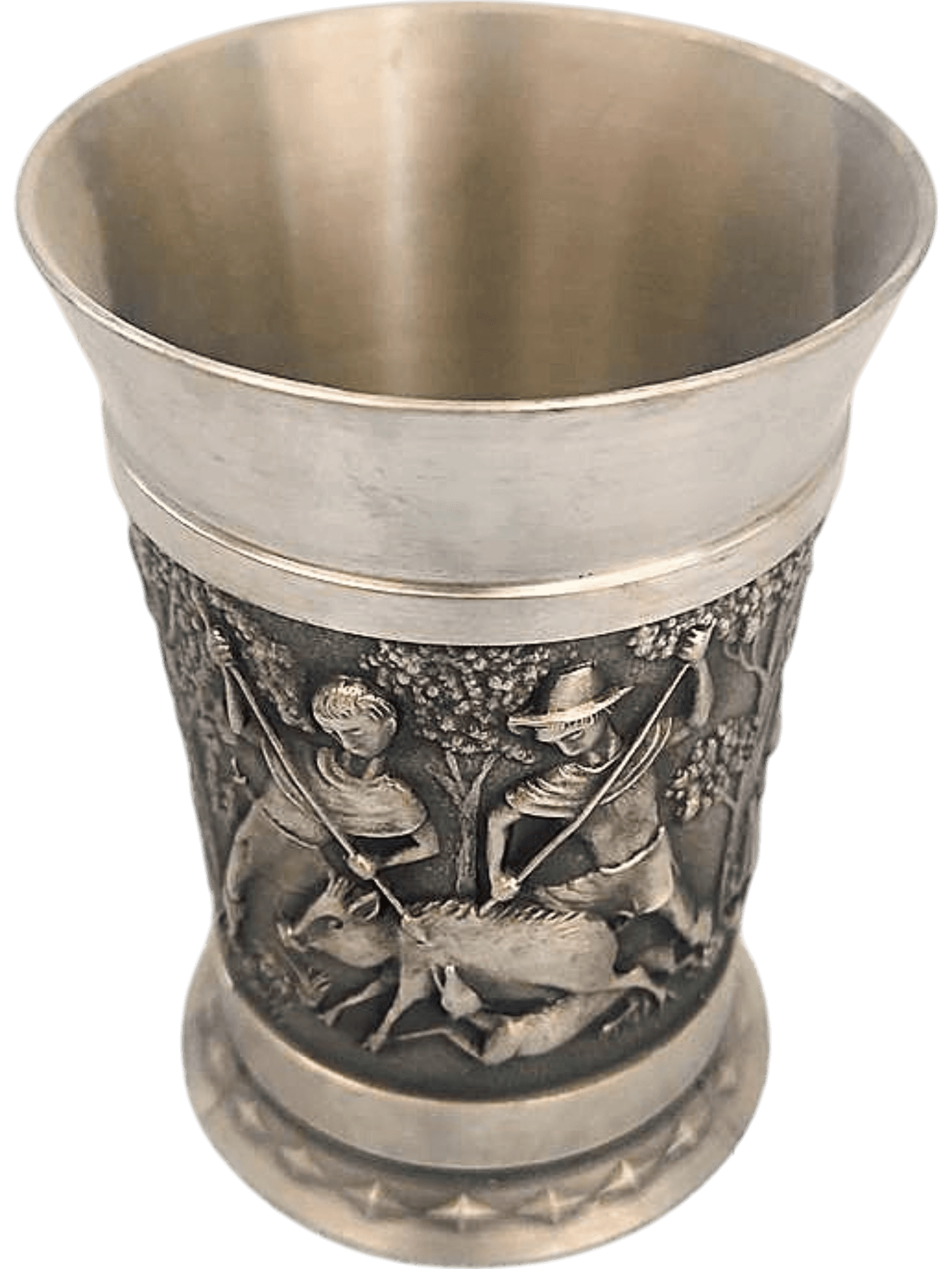 Vintage Silver Hunting Scene Cup with Embossed Relief Design 2