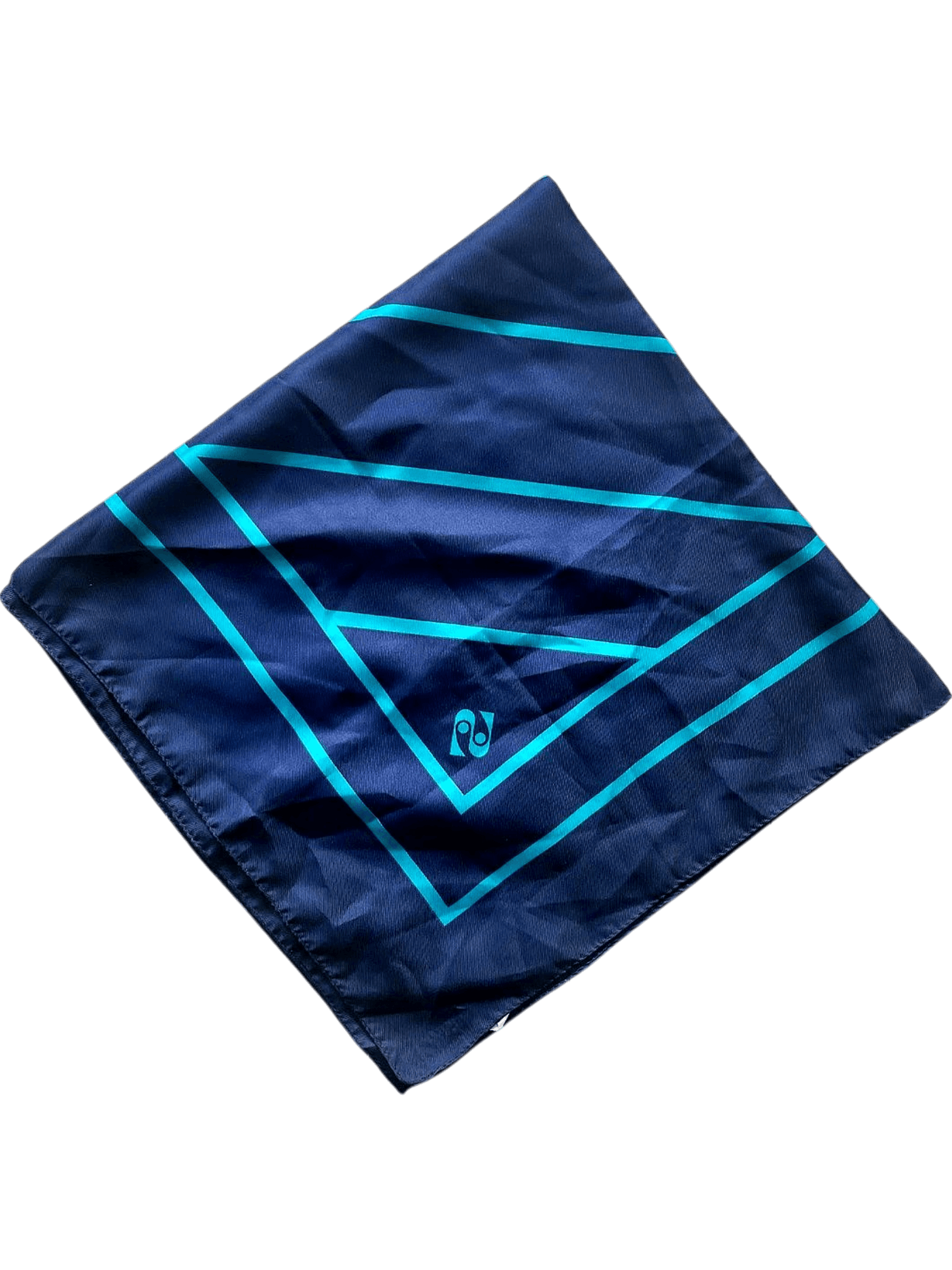 Navy and Turquoise Geometric Print Silk Scarf 3