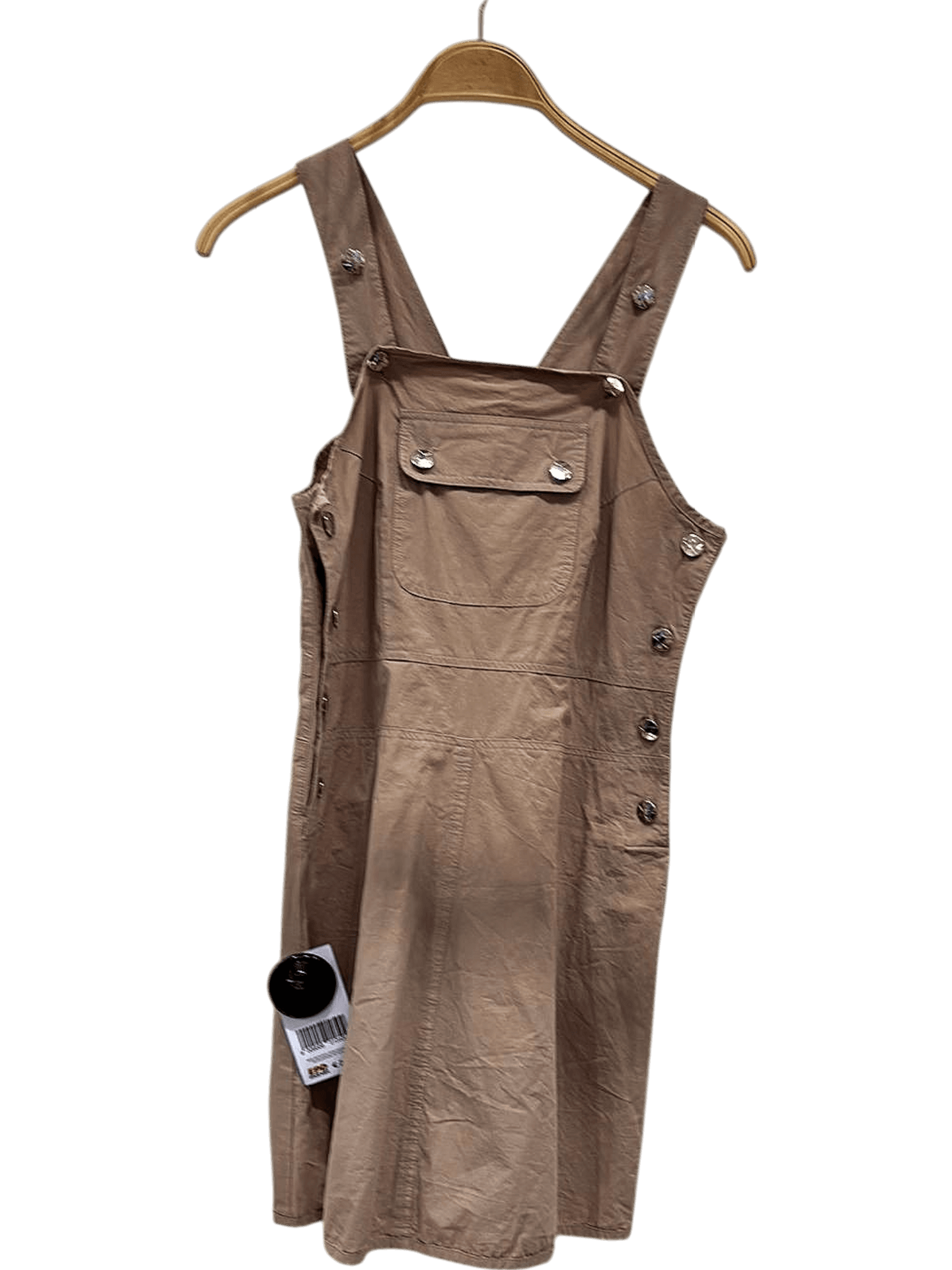 Fissori Beige Overall Dress with Metal Buttons - Sleeveless 1