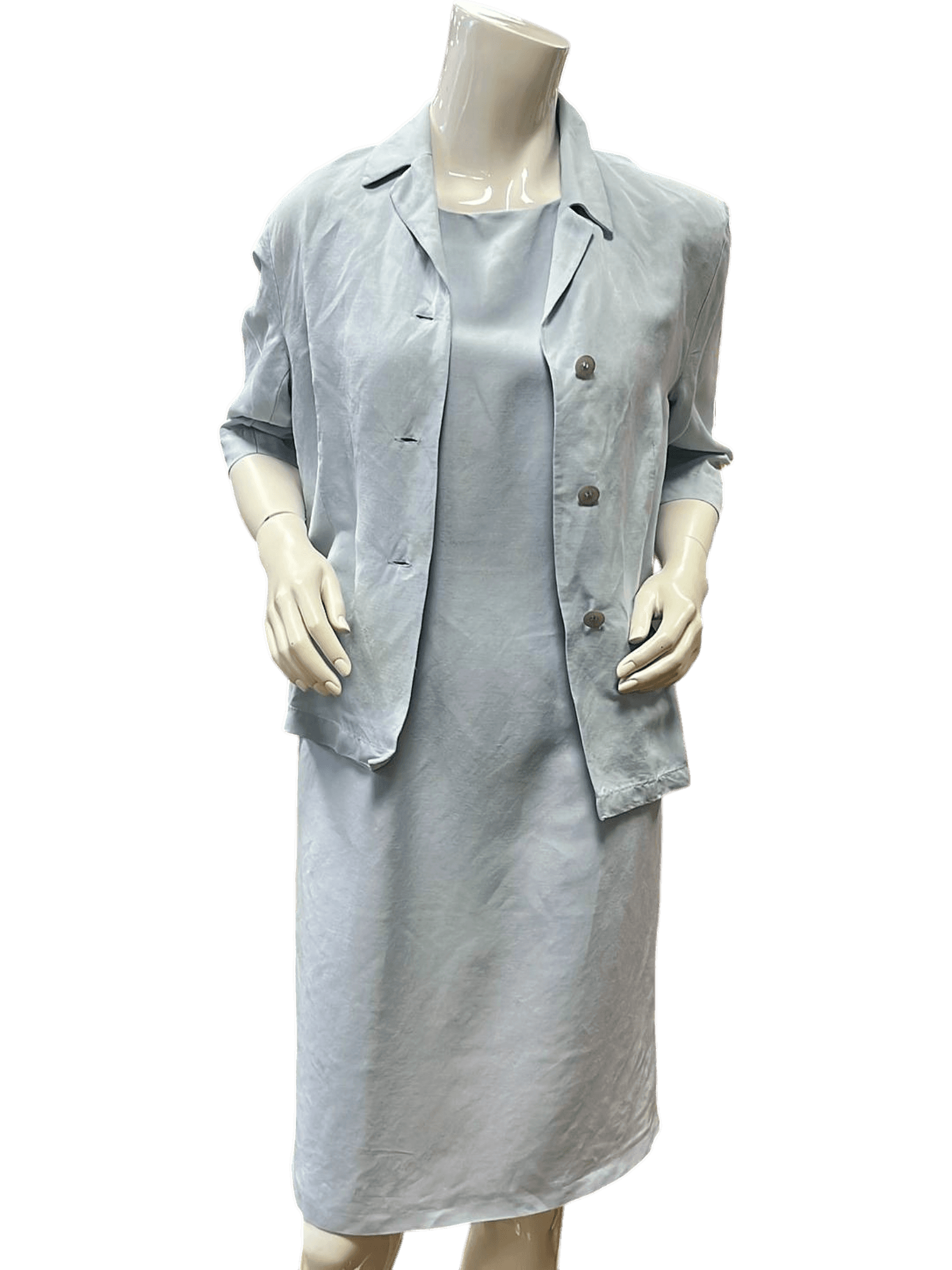 Erich Fend Hellblaues Leinen-Kostüm - Blazer mit Kleid - Größe 38 1